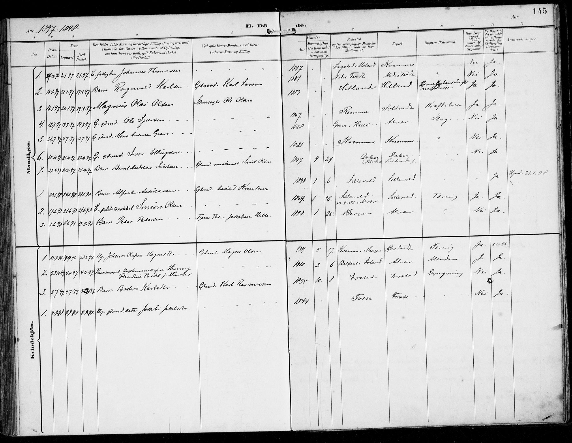 Alversund Sokneprestembete, AV/SAB-A-73901/H/Ha/Haa/Haaa/L0003: Parish register (official) no. A 3, 1897-1926, p. 145