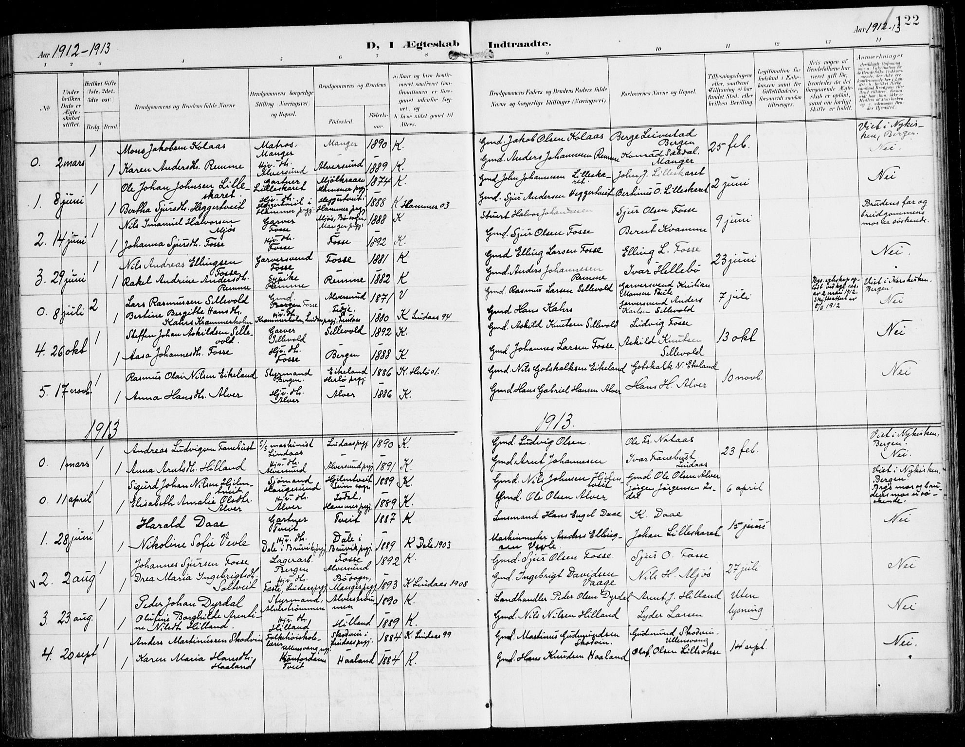 Alversund Sokneprestembete, AV/SAB-A-73901/H/Ha/Haa/Haaa/L0003: Parish register (official) no. A 3, 1897-1926, p. 122