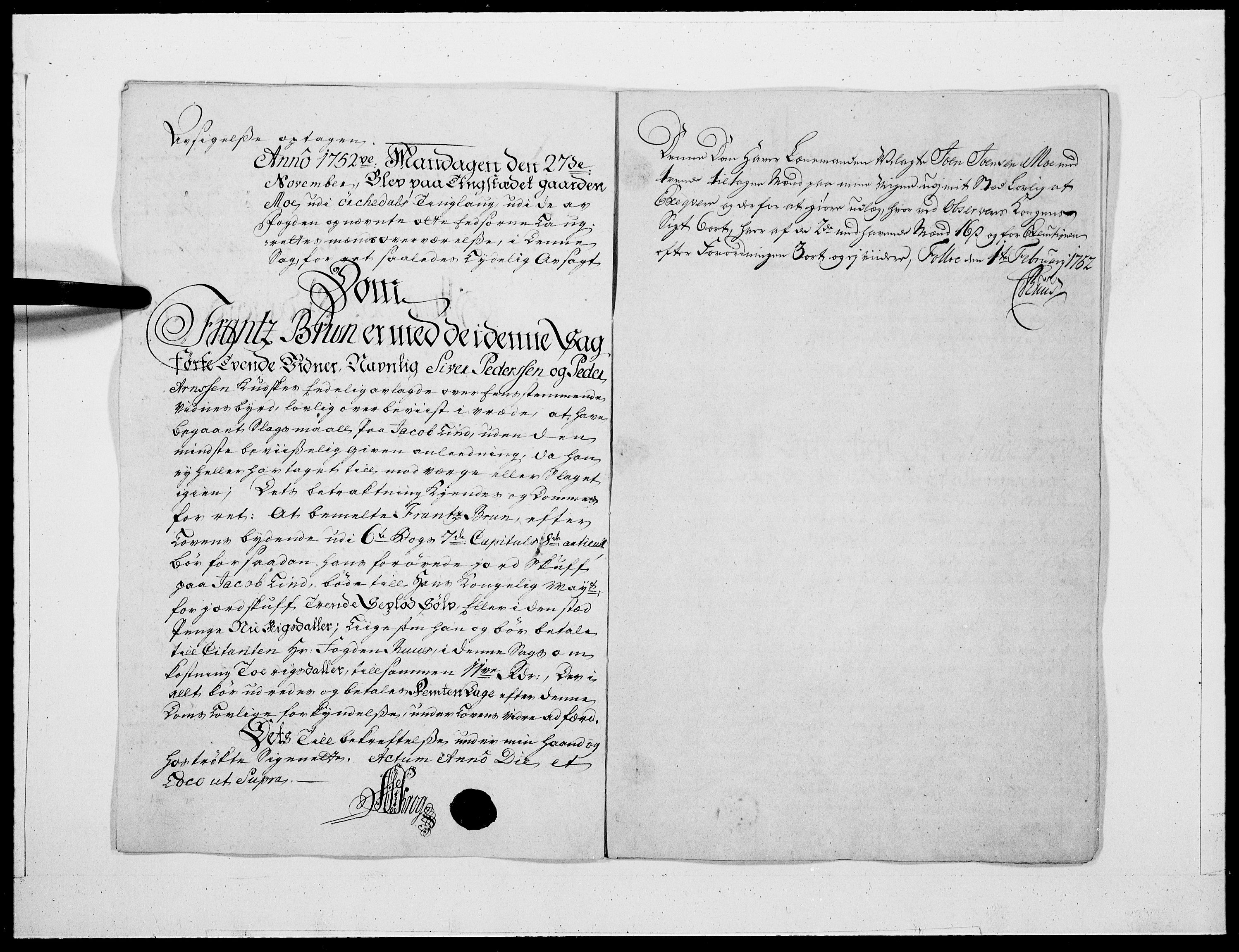 Danske Kanselli 1572-1799, RA/EA-3023/F/Fc/Fcc/Fcca/L0167: Norske innlegg 1572-1799, 1754, p. 209