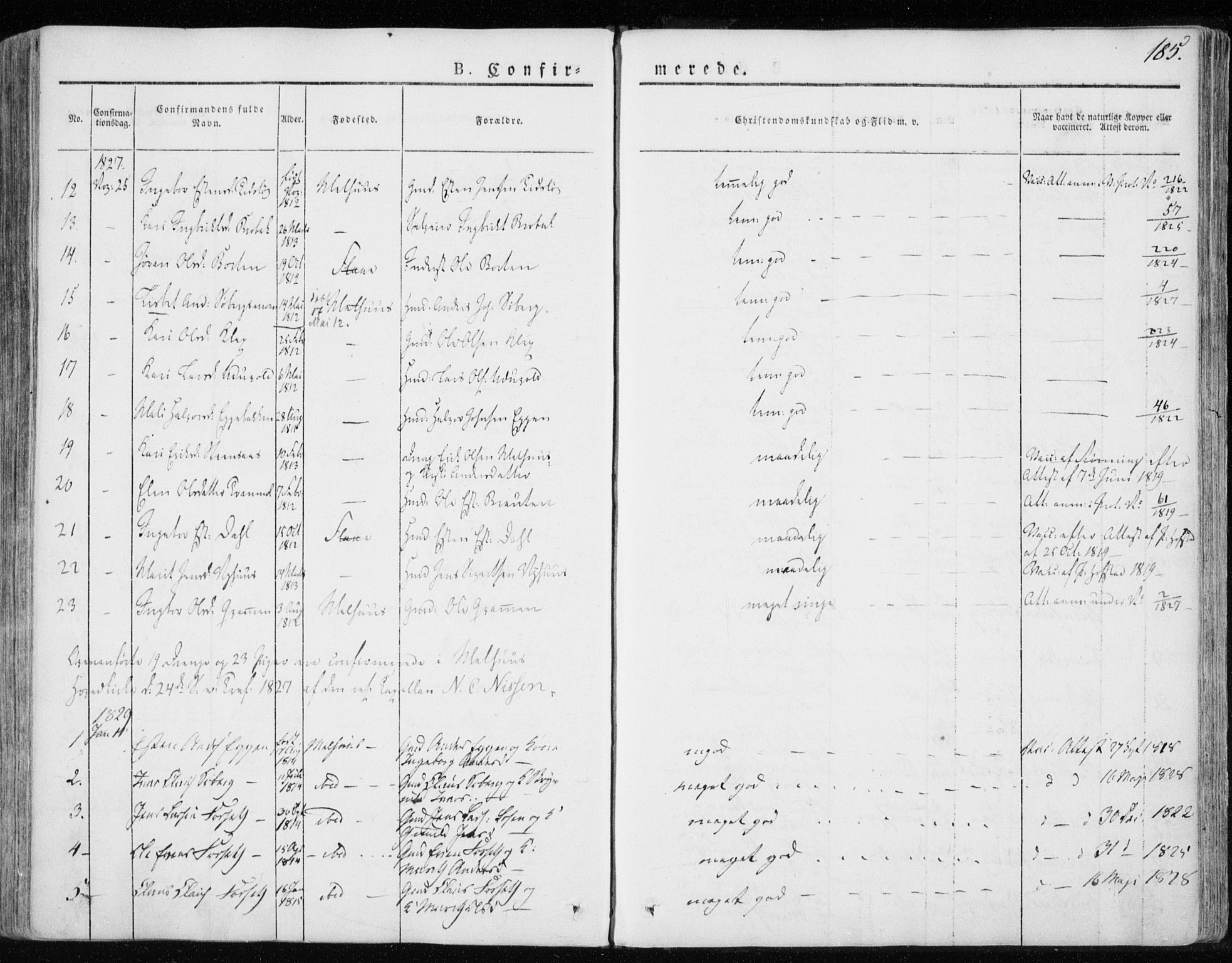 Ministerialprotokoller, klokkerbøker og fødselsregistre - Sør-Trøndelag, SAT/A-1456/691/L1069: Parish register (official) no. 691A04, 1826-1841, p. 185