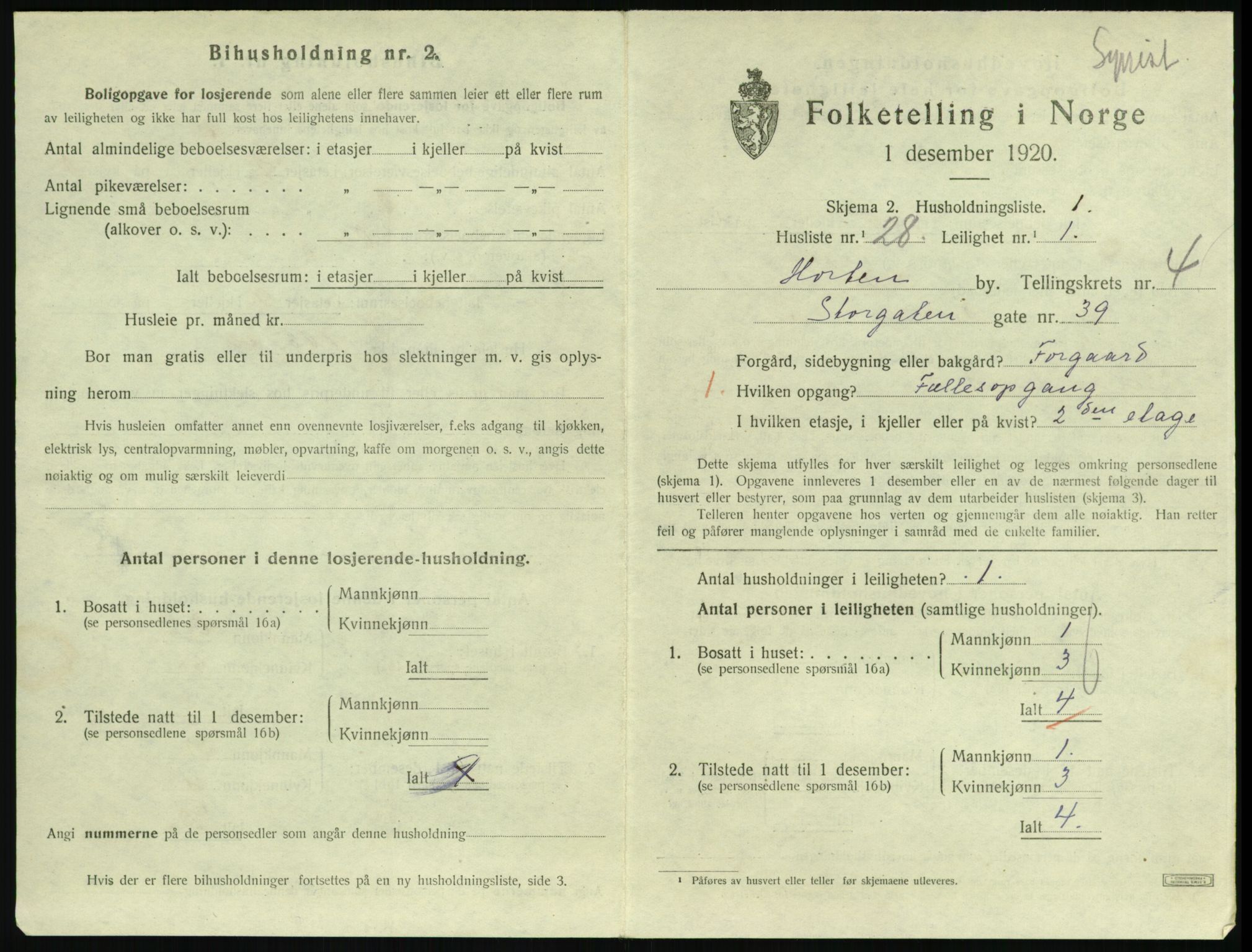 SAKO, 1920 census for Horten, 1920, p. 4935