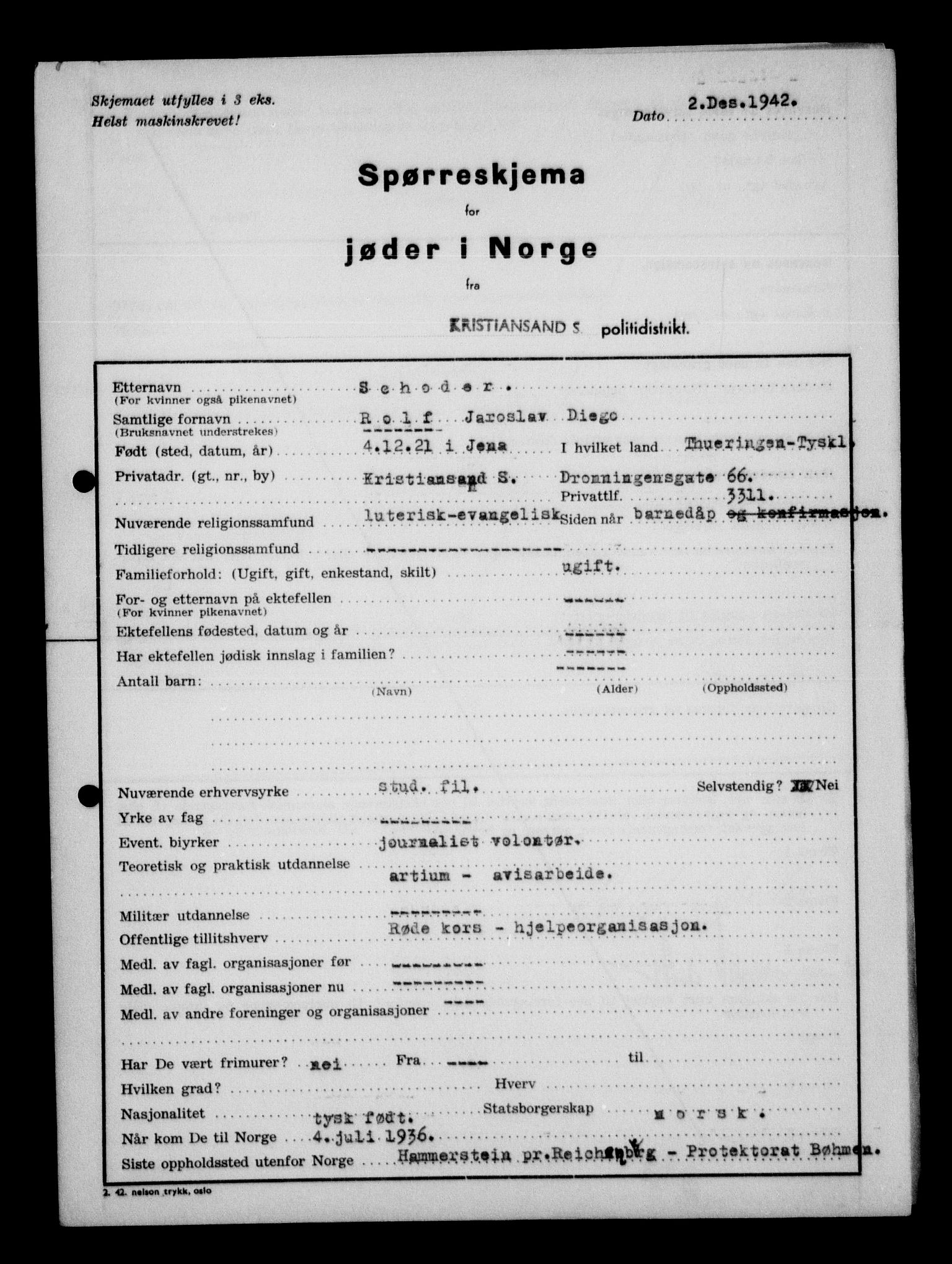 Statspolitiet - Hovedkontoret / Osloavdelingen, AV/RA-S-1329/G/Ga/L0012: Spørreskjema for jøder i Norge. 1: Aker 114- 207 (Levinson-Wozak) og 656 (Salomon). 2: Arendal-Hordaland. 3: Horten-Romerike.  , 1942, p. 660