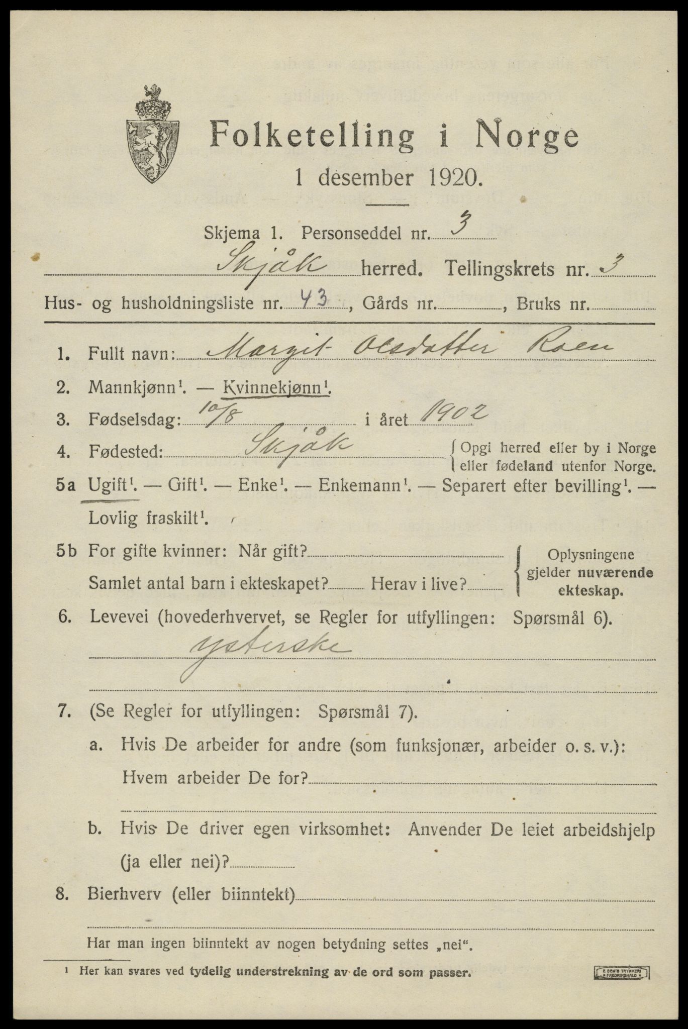 SAH, 1920 census for Skjåk, 1920, p. 2094