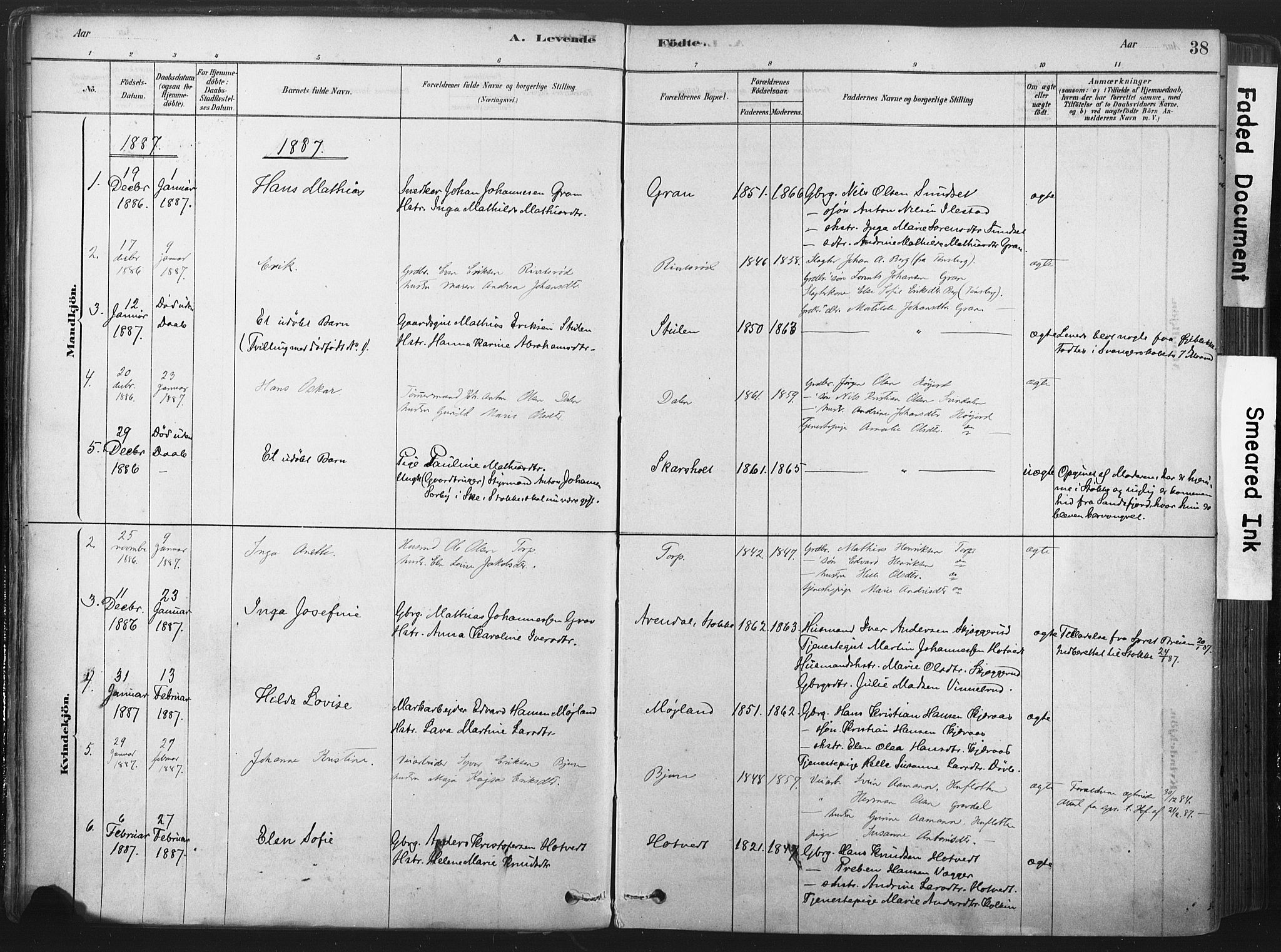 Andebu kirkebøker, SAKO/A-336/F/Fa/L0007: Parish register (official) no. 7, 1878-1899, p. 38