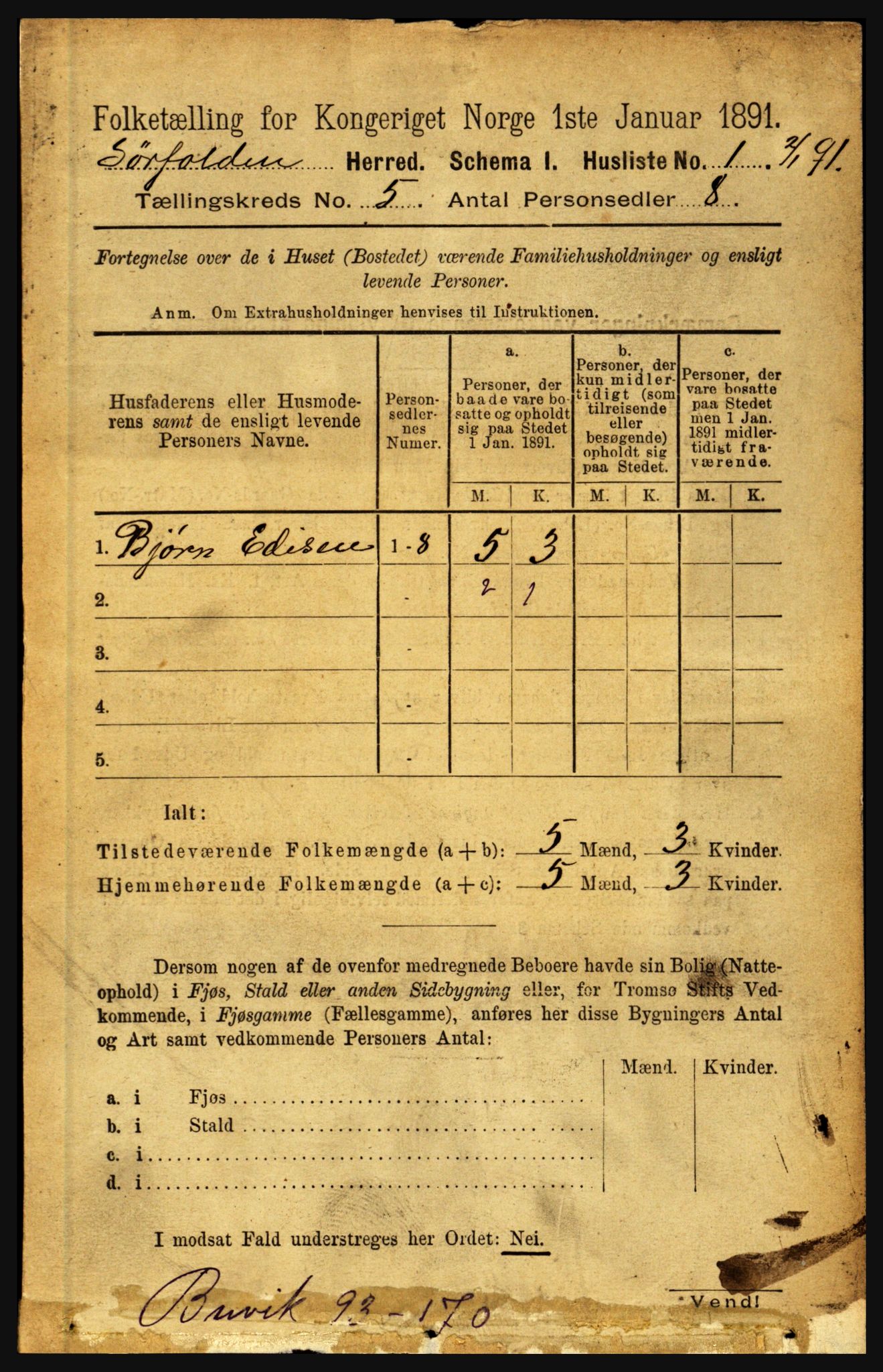 RA, 1891 census for 1845 Sørfold, 1891, p. 1303