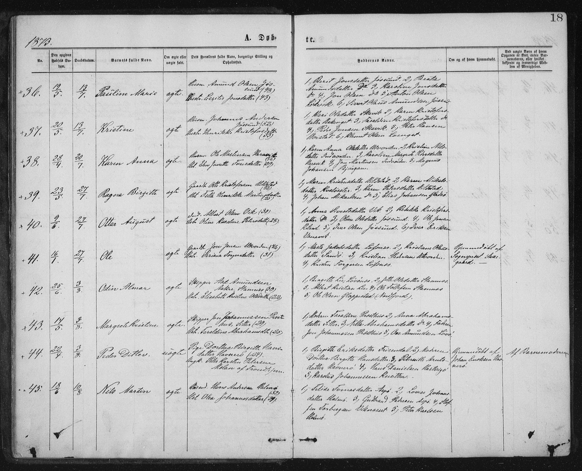 Ministerialprotokoller, klokkerbøker og fødselsregistre - Nord-Trøndelag, SAT/A-1458/771/L0596: Parish register (official) no. 771A03, 1870-1884, p. 18
