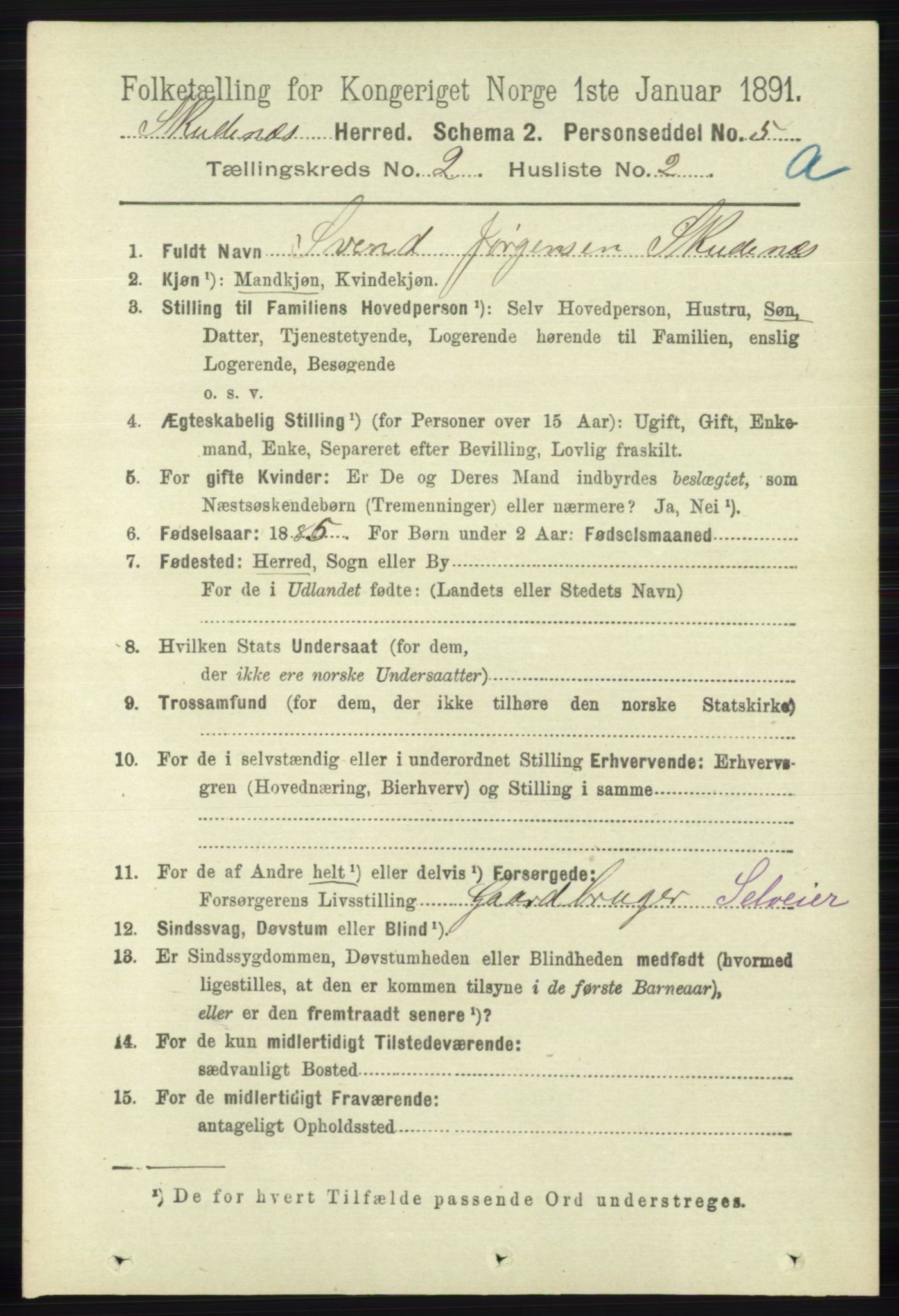 RA, 1891 census for 1150 Skudenes, 1891, p. 688