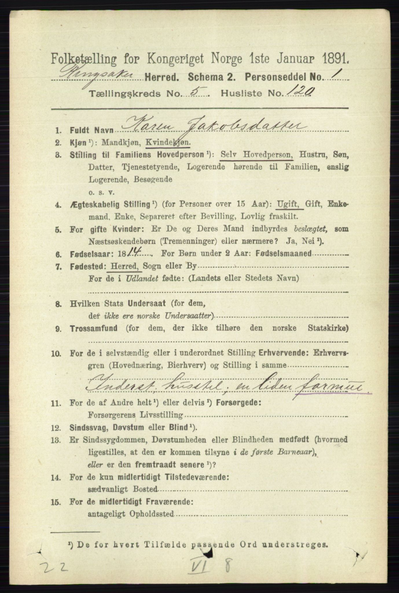 RA, 1891 census for 0412 Ringsaker, 1891, p. 3079