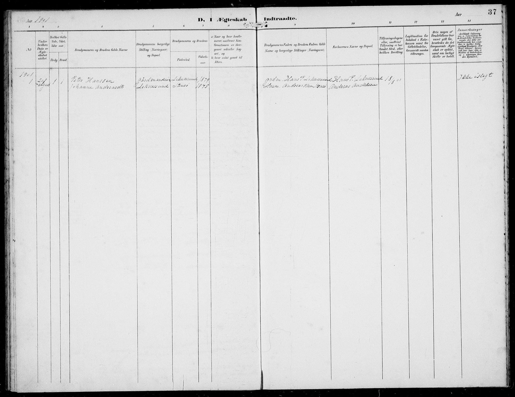 Solund sokneprestembete, SAB/A-81401: Parish register (official) no. B  1, 1891-1901, p. 37