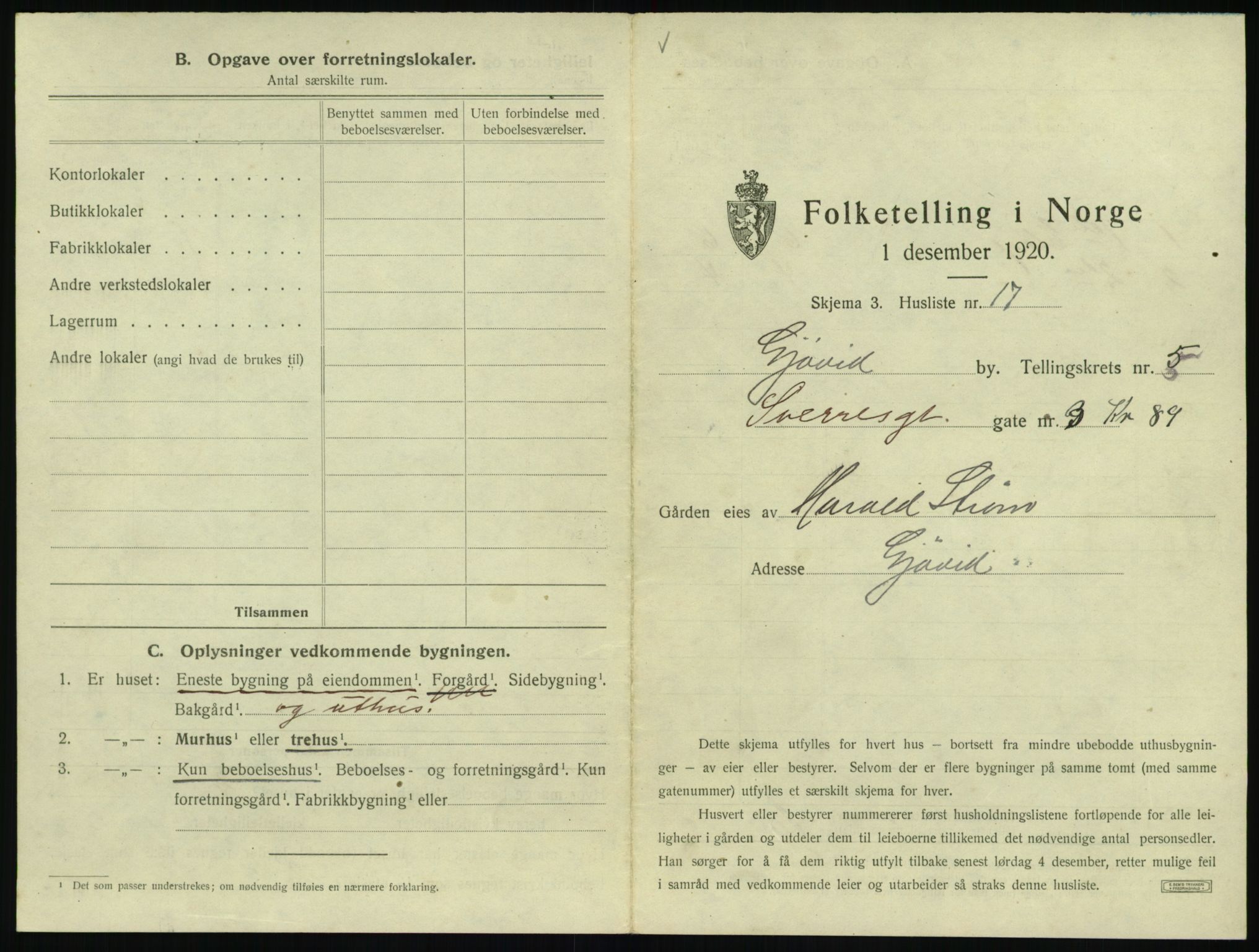 SAH, 1920 census for Gjøvik, 1920, p. 538