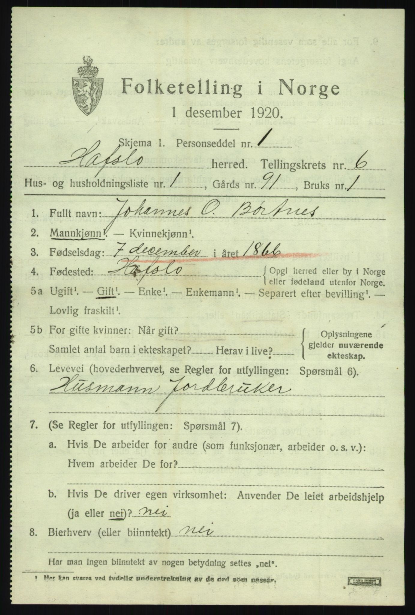 SAB, 1920 census for Hafslo, 1920, p. 4494