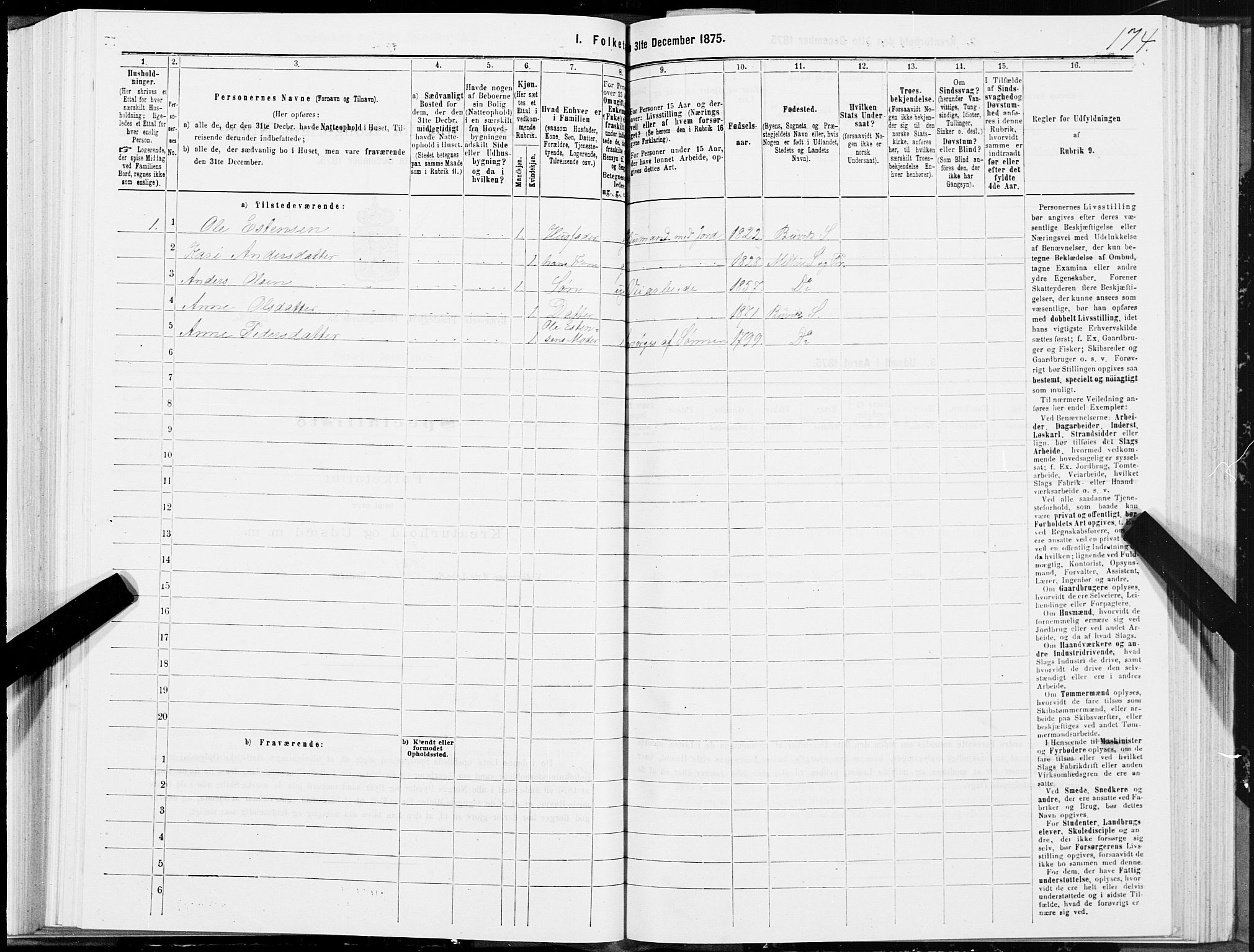 SAT, 1875 census for 1655P Byneset, 1875, p. 3174