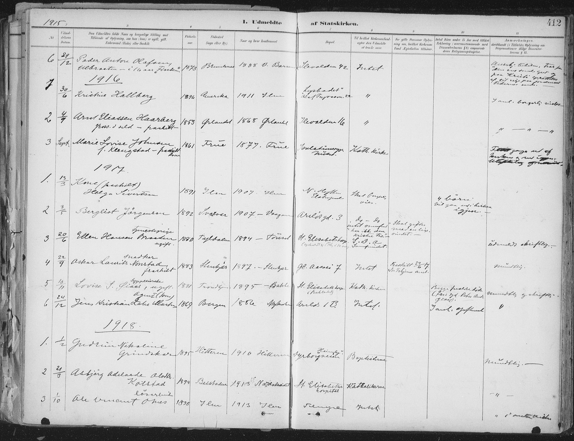 Ministerialprotokoller, klokkerbøker og fødselsregistre - Sør-Trøndelag, SAT/A-1456/603/L0167: Parish register (official) no. 603A06, 1896-1932, p. 412