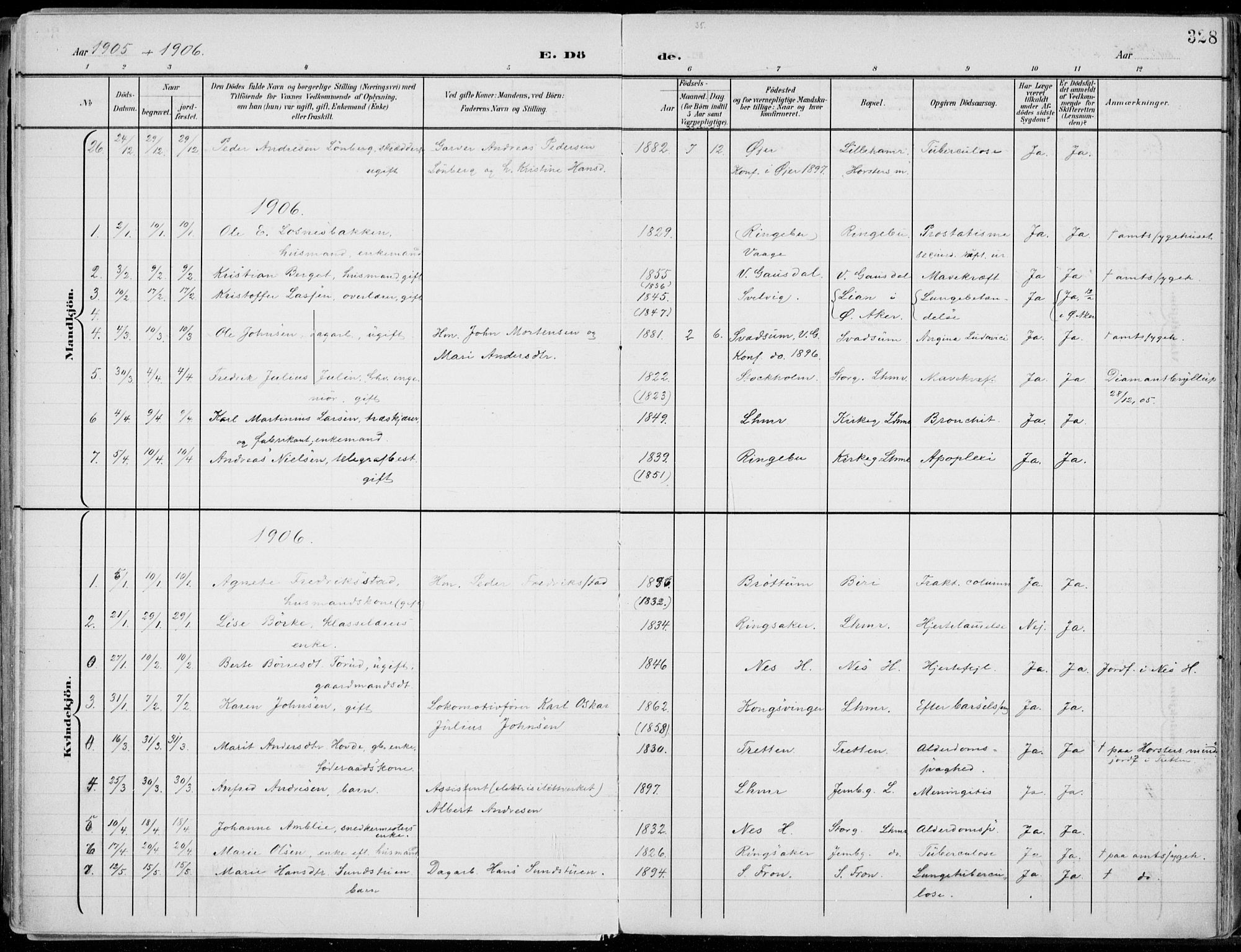 Lillehammer prestekontor, SAH/PREST-088/H/Ha/Haa/L0001: Parish register (official) no. 1, 1901-1916, p. 328
