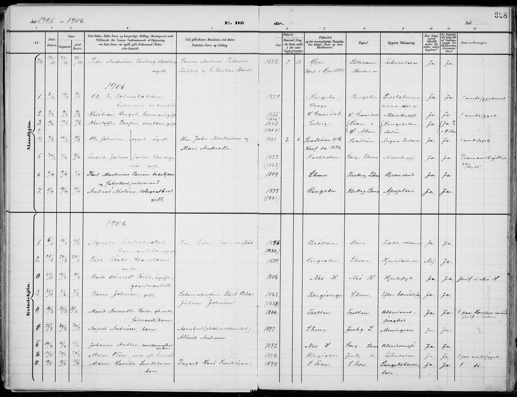 Lillehammer prestekontor, AV/SAH-PREST-088/H/Ha/Haa/L0001: Parish register (official) no. 1, 1901-1916, p. 328