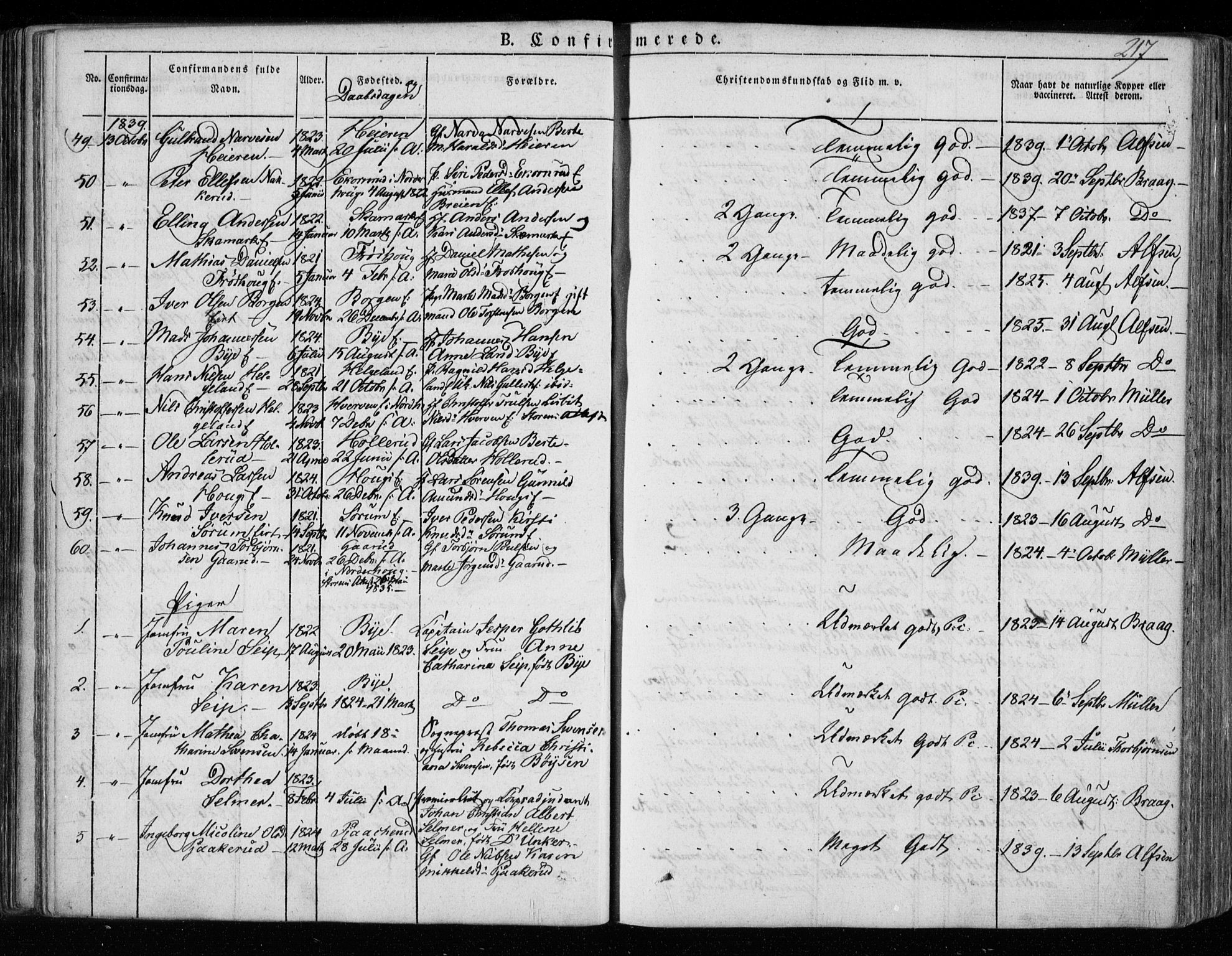 Hole kirkebøker, SAKO/A-228/F/Fa/L0005: Parish register (official) no. I 5, 1833-1851, p. 217
