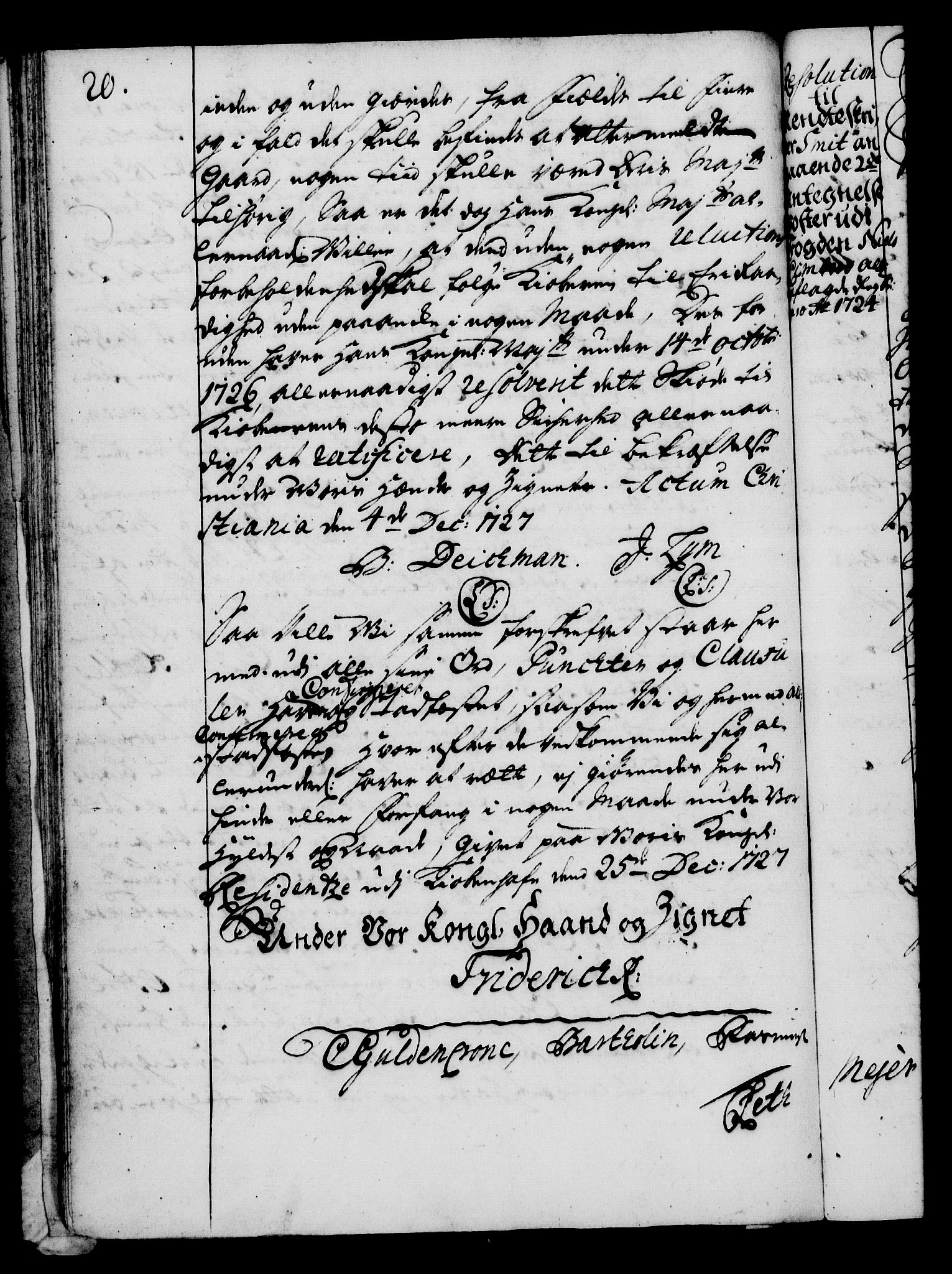 Rentekammeret, Kammerkanselliet, RA/EA-3111/G/Gg/Gga/L0003: Norsk ekspedisjonsprotokoll med register (merket RK 53.3), 1727-1734, p. 20