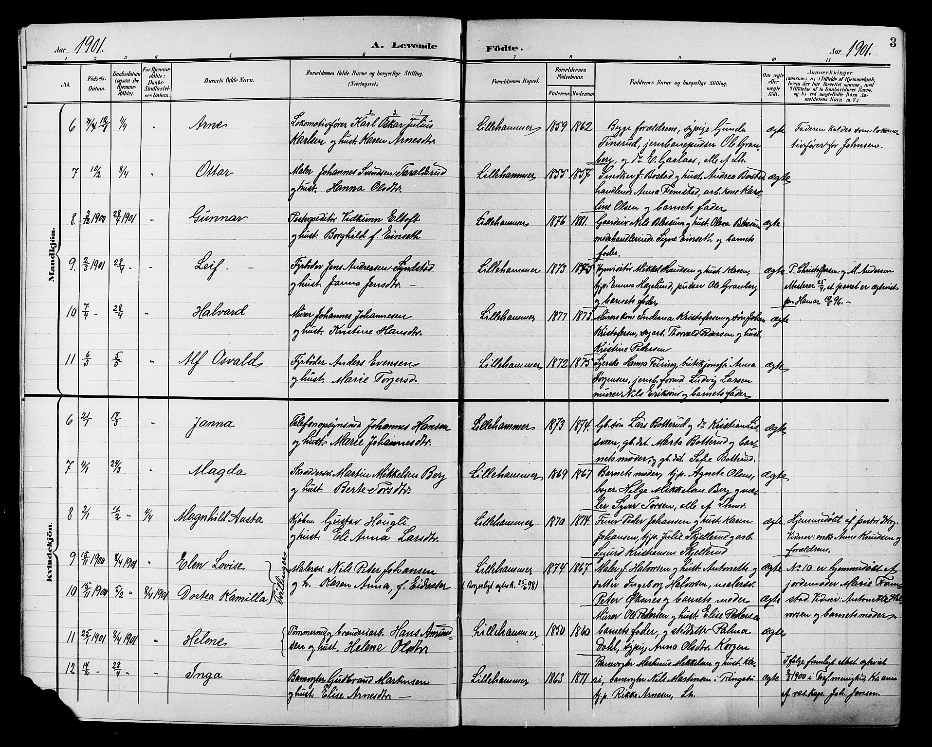 Lillehammer prestekontor, AV/SAH-PREST-088/H/Ha/Hab/L0001: Parish register (copy) no. 1, 1901-1913, p. 3