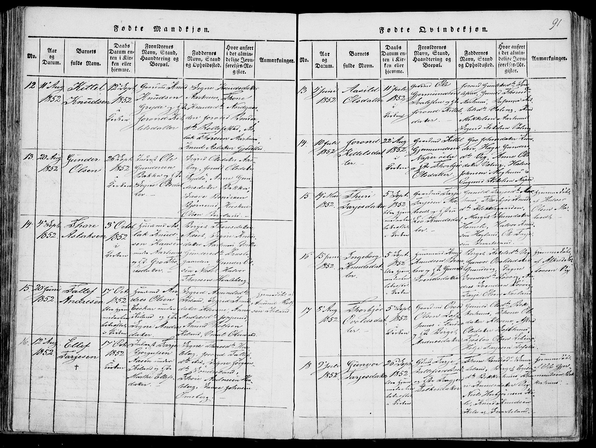 Fyresdal kirkebøker, SAKO/A-263/F/Fa/L0004: Parish register (official) no. I 4, 1815-1854, p. 91