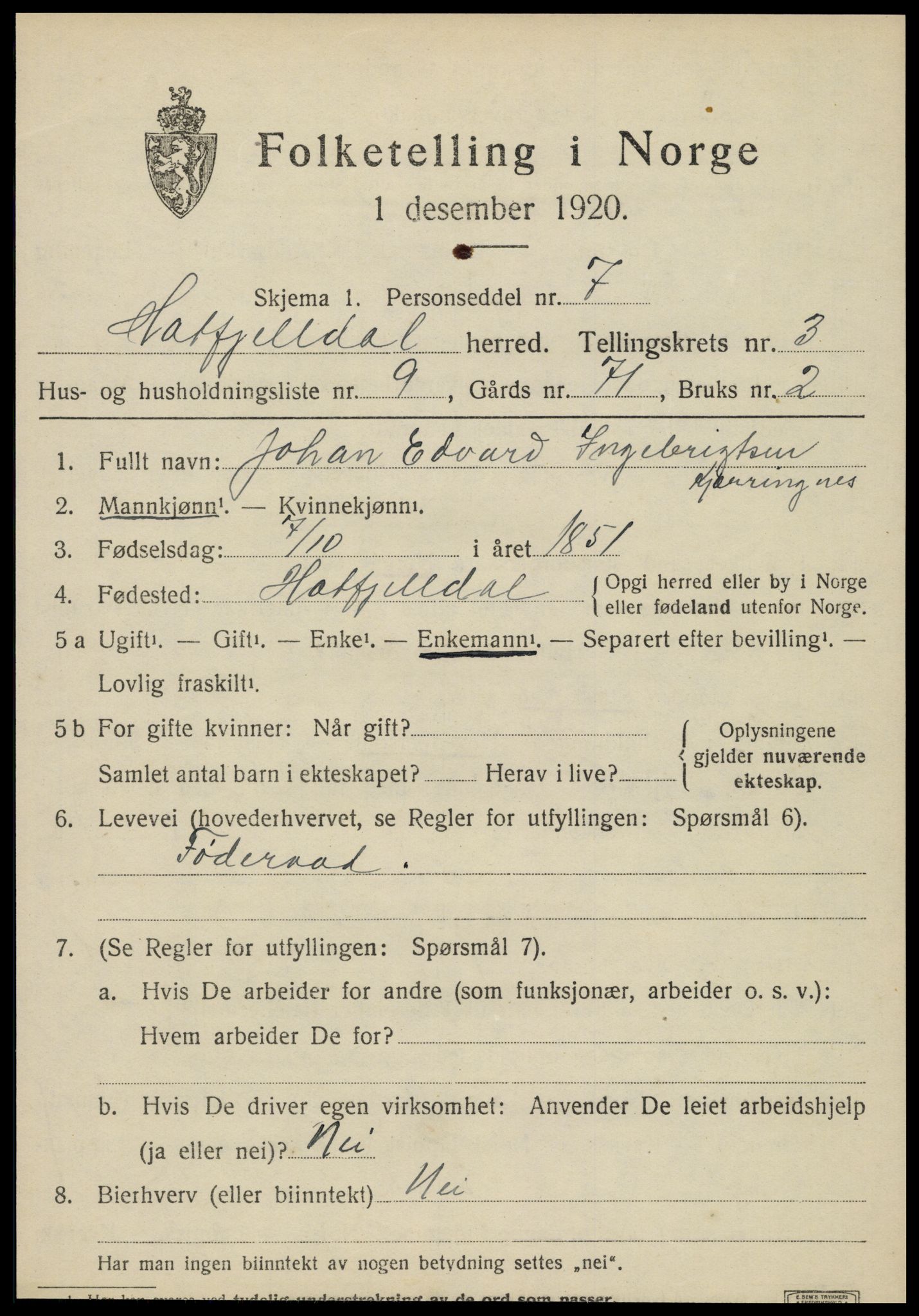 SAT, 1920 census for Hattfjelldal, 1920, p. 936