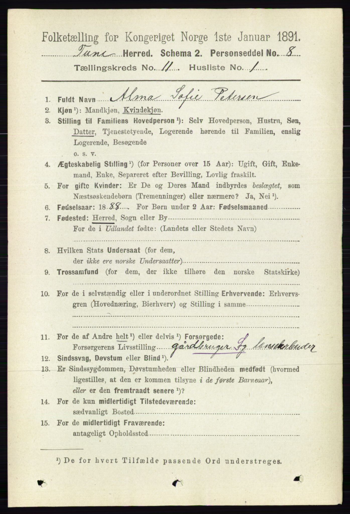 RA, 1891 census for 0130 Tune, 1891, p. 6947