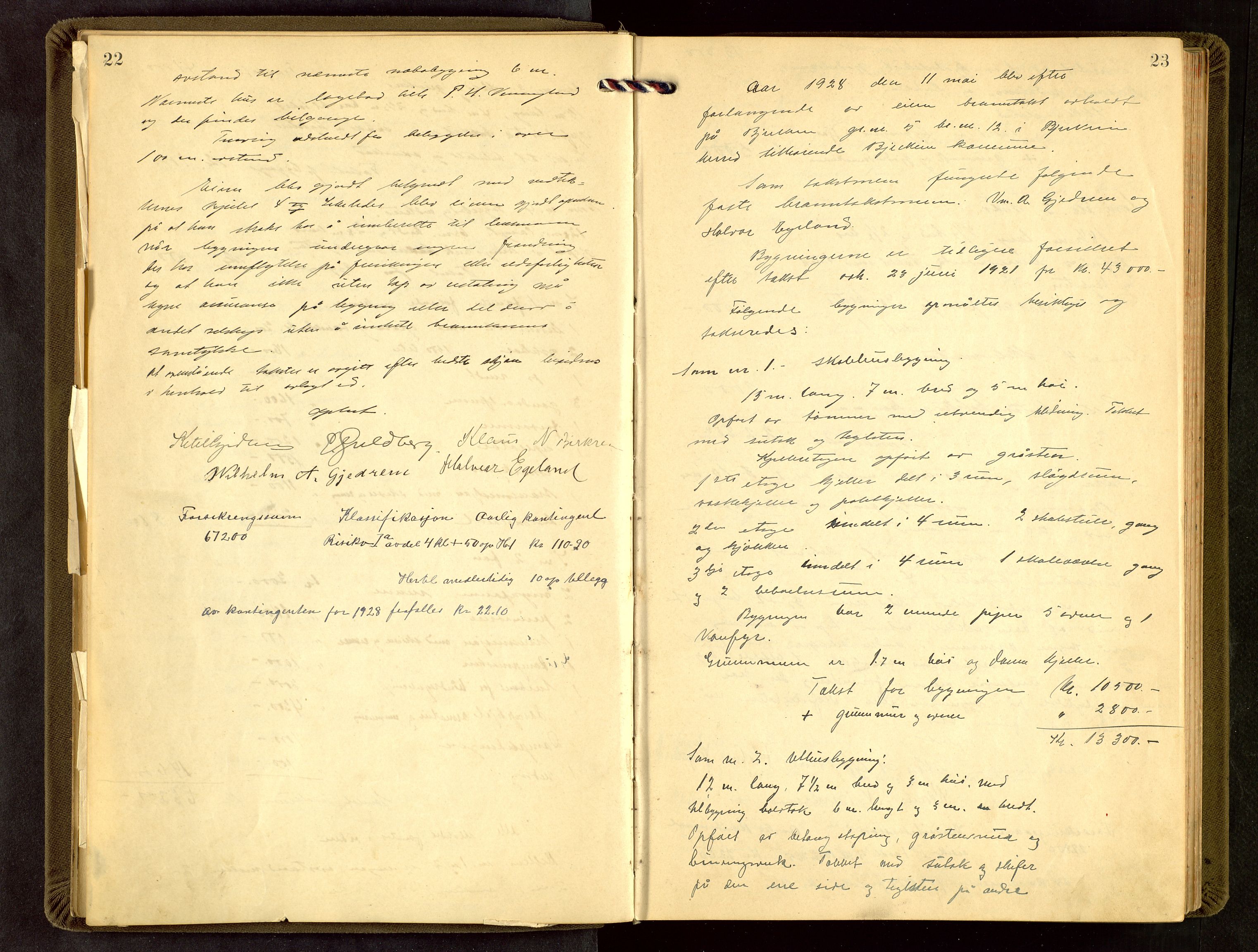 Bjerkreim lensmannskontor, AV/SAST-A-100090/Goa/L0002: Branntakstprotokoll, 1922-1952, p. 22-23
