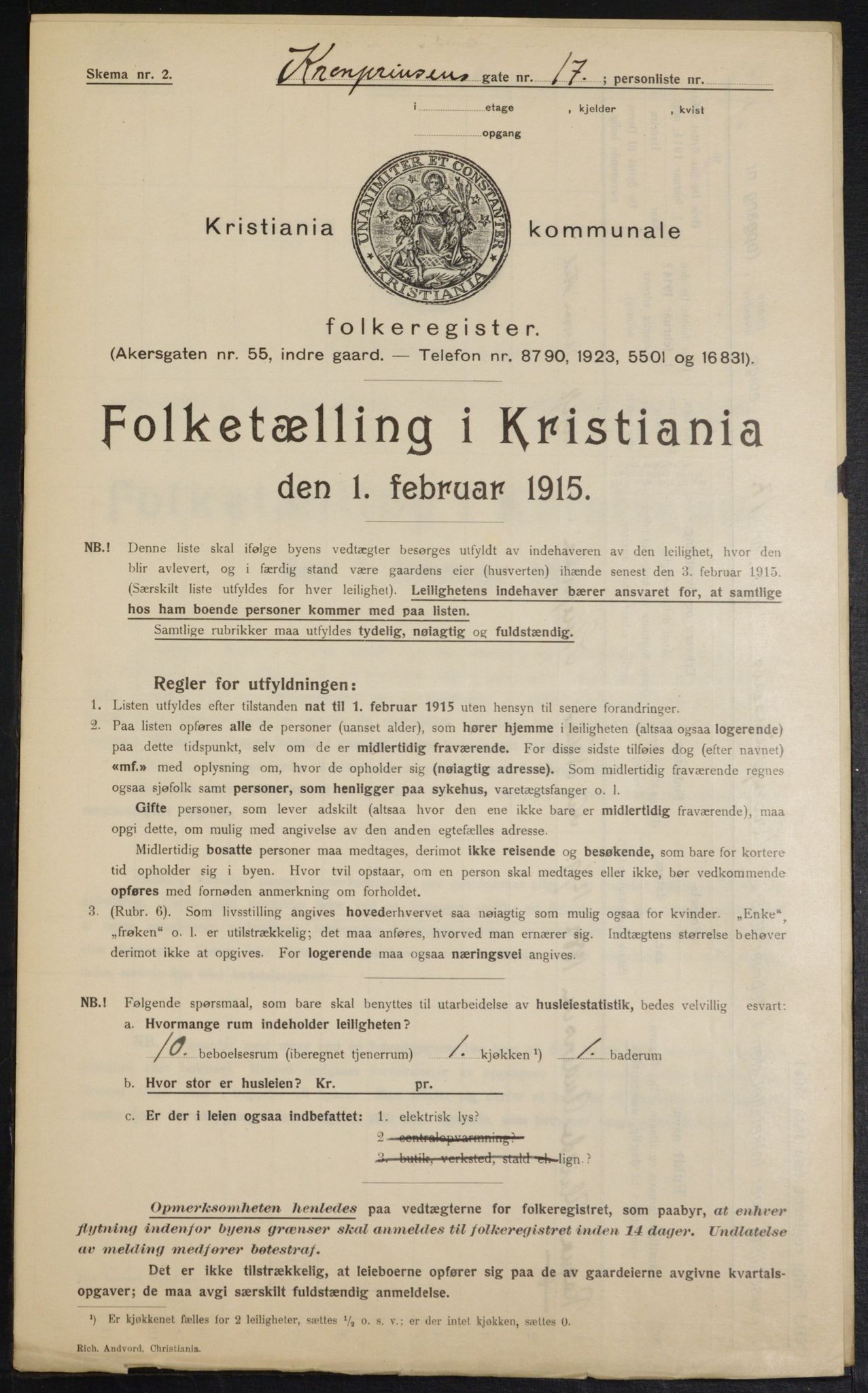 OBA, Municipal Census 1915 for Kristiania, 1915, p. 54191