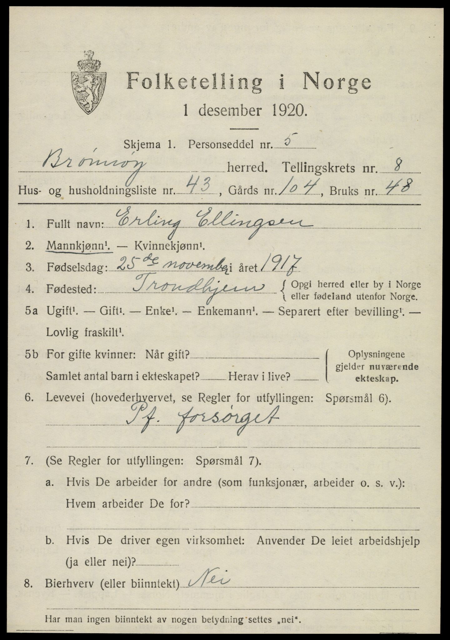 SAT, 1920 census for Brønnøy, 1920, p. 6514