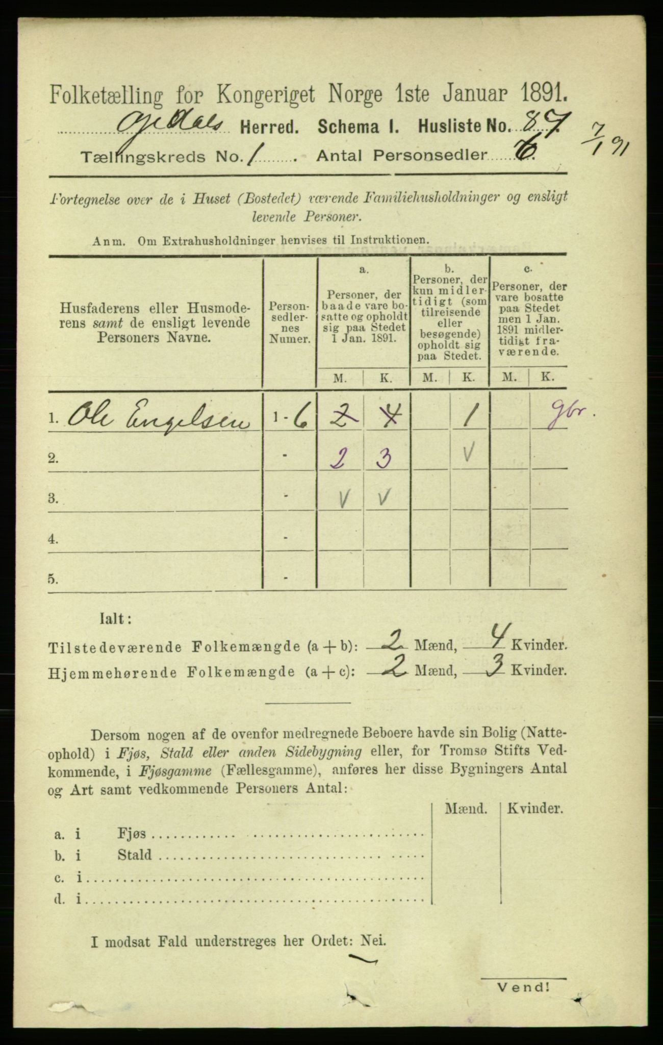 RA, 1891 census for 1634 Oppdal, 1891, p. 116