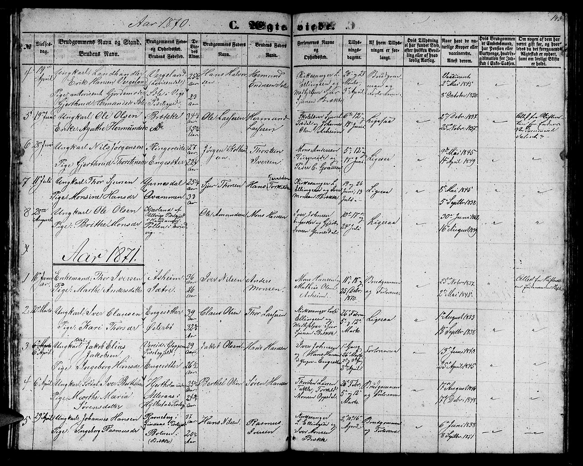 Gulen sokneprestembete, AV/SAB-A-80201/H/Hab/Habc/L0001: Parish register (copy) no. C 1, 1853-1880, p. 143