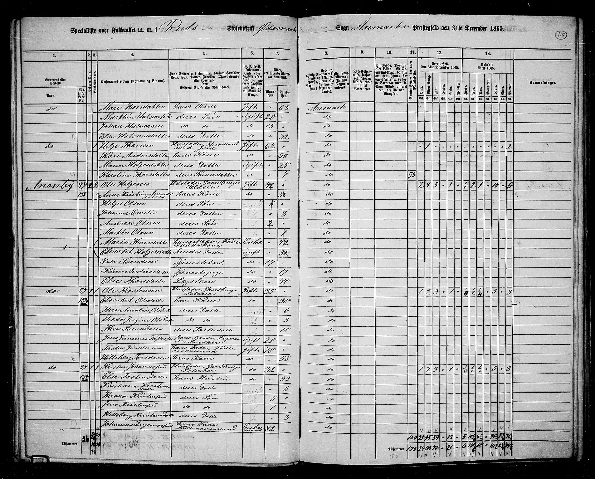 RA, 1865 census for Aremark, 1865, p. 103