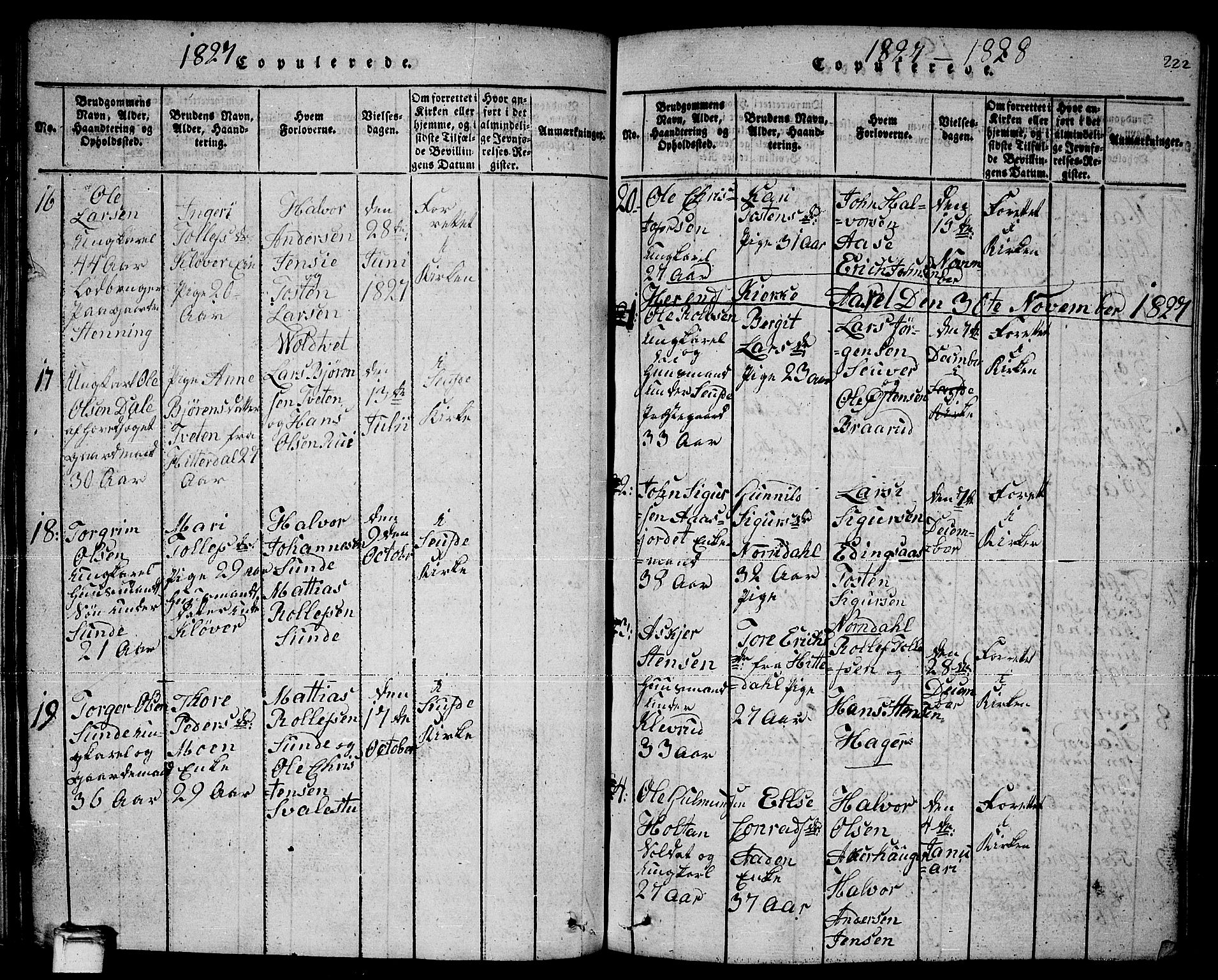 Sauherad kirkebøker, SAKO/A-298/F/Fa/L0005: Parish register (official) no. I 5, 1815-1829, p. 222