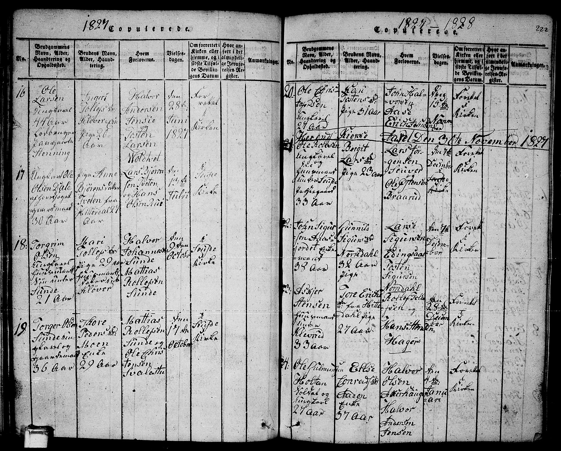 Sauherad kirkebøker, AV/SAKO-A-298/F/Fa/L0005: Parish register (official) no. I 5, 1815-1829, p. 222