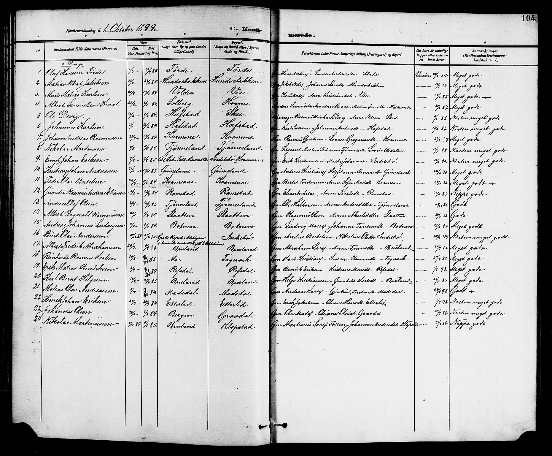 Førde sokneprestembete, SAB/A-79901/H/Hab/Haba/L0003: Parish register (copy) no. A 3, 1899-1924, p. 104