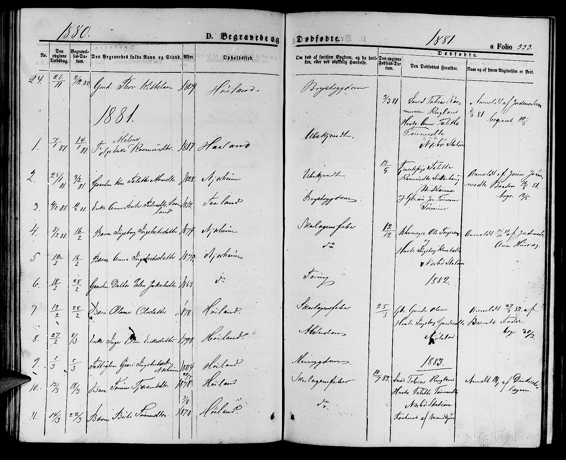 Hå sokneprestkontor, AV/SAST-A-101801/001/30BB/L0001: Parish register (copy) no. B 1, 1854-1883, p. 333