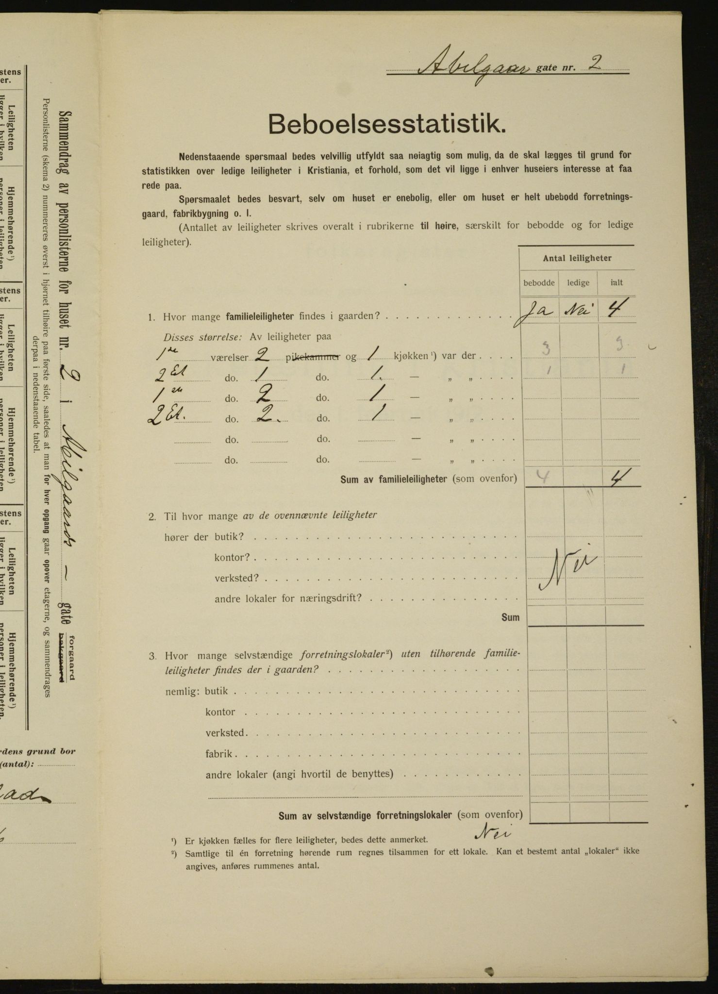 OBA, Municipal Census 1912 for Kristiania, 1912, p. 4