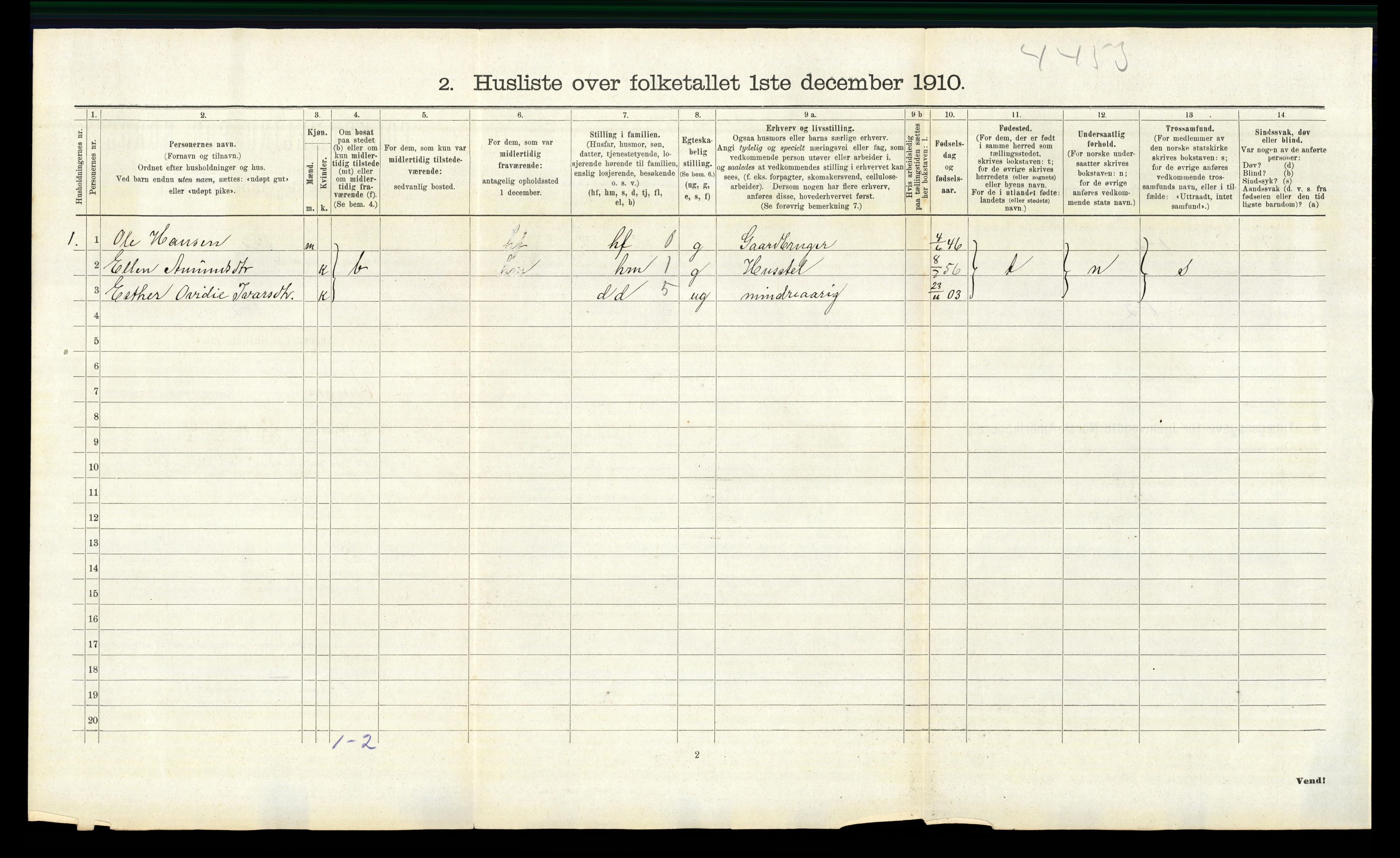 RA, 1910 census for Vinger, 1910, p. 692