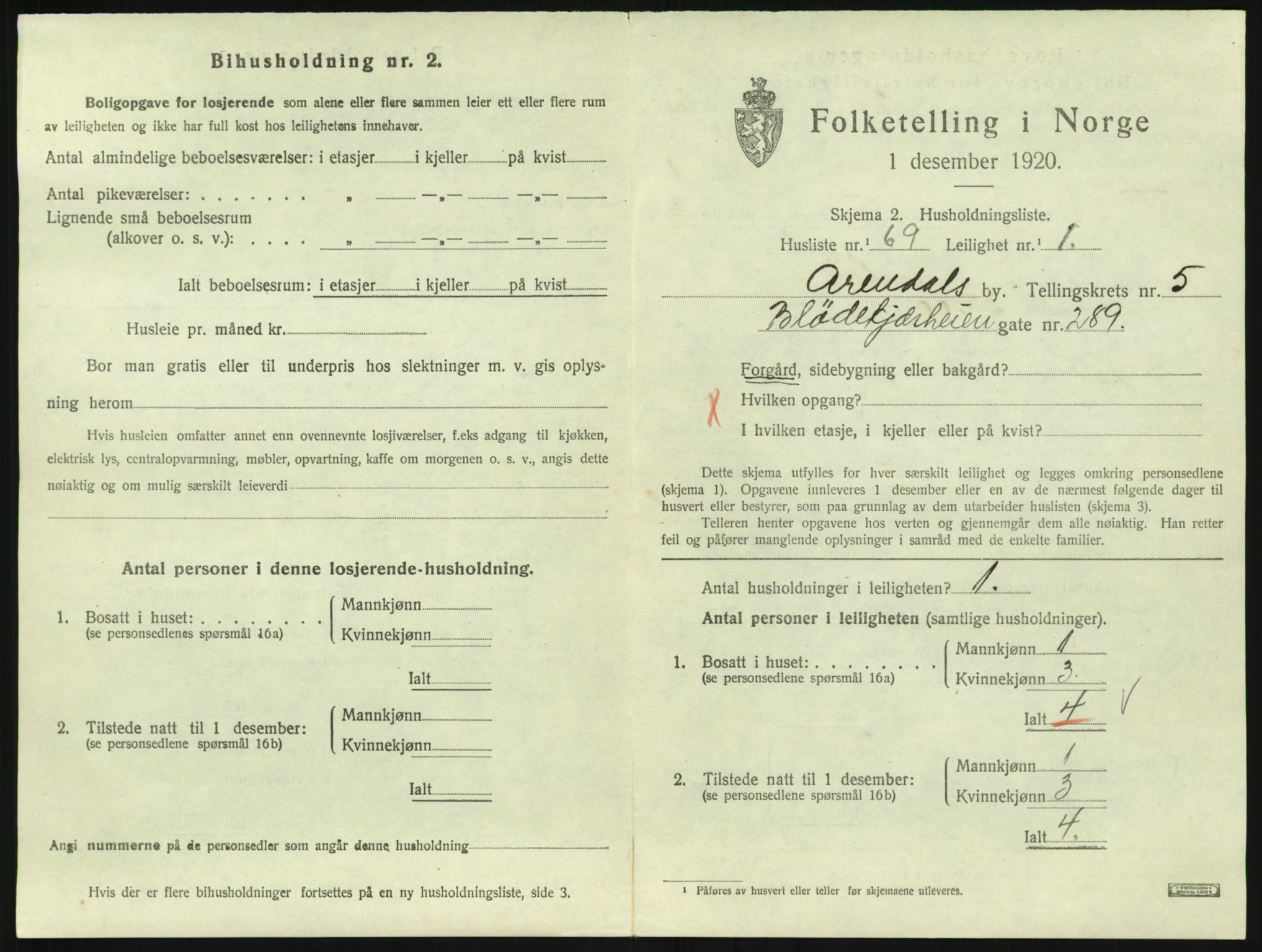 SAK, 1920 census for Arendal, 1920, p. 5142