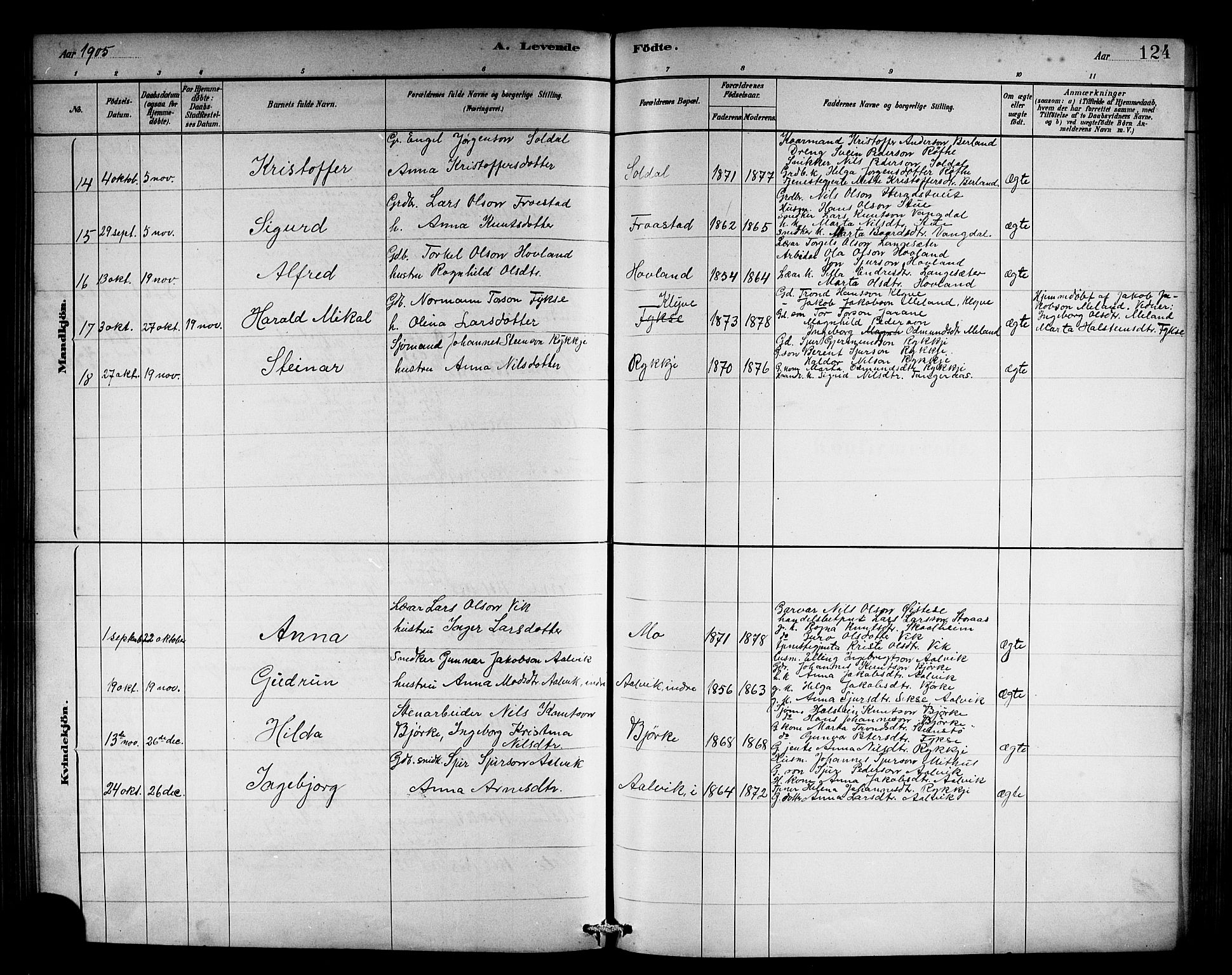 Kvam sokneprestembete, AV/SAB-A-76201/H/Hab: Parish register (copy) no. C 3, 1881-1905, p. 124