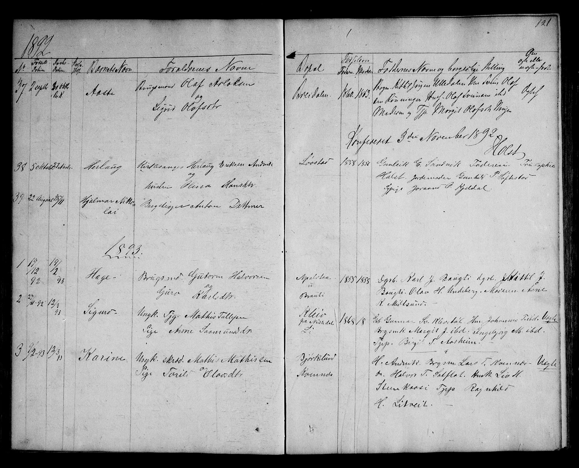 Kviteseid kirkebøker, SAKO/A-276/G/Ga/L0001: Parish register (copy) no. I 1, 1850-1893, p. 121