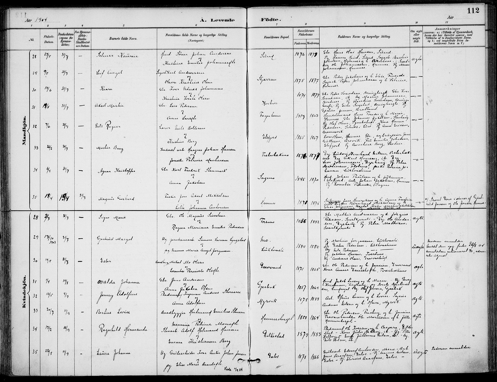 Ministerialprotokoller, klokkerbøker og fødselsregistre - Nordland, AV/SAT-A-1459/825/L0362: Parish register (official) no. 825A16, 1886-1908, p. 112