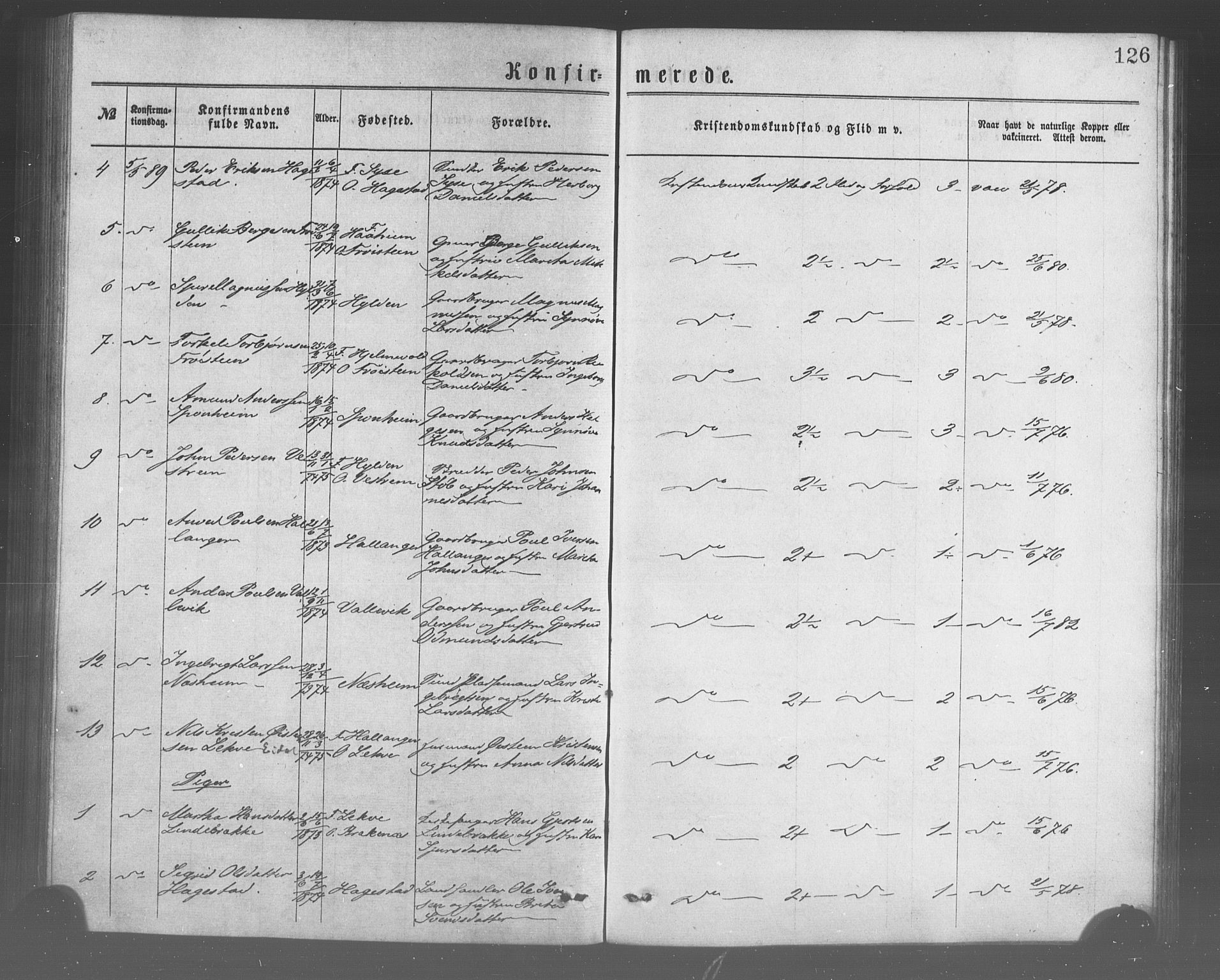Ulvik sokneprestembete, SAB/A-78801/H/Haa: Parish register (official) no. A 17, 1873-1891, p. 126