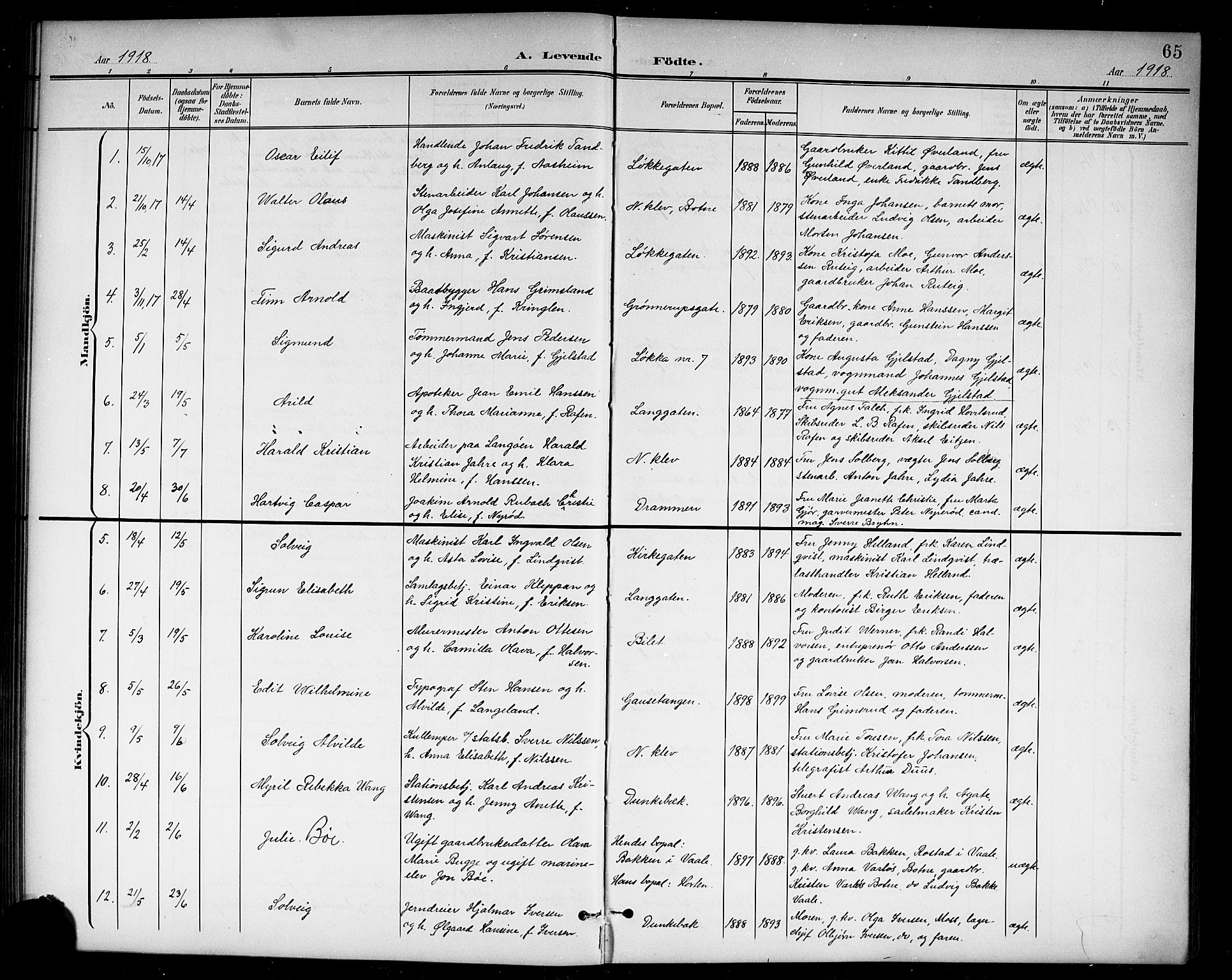 Holmestrand kirkebøker, AV/SAKO-A-346/G/Ga/L0006: Parish register (copy) no. 6, 1901-1923, p. 65