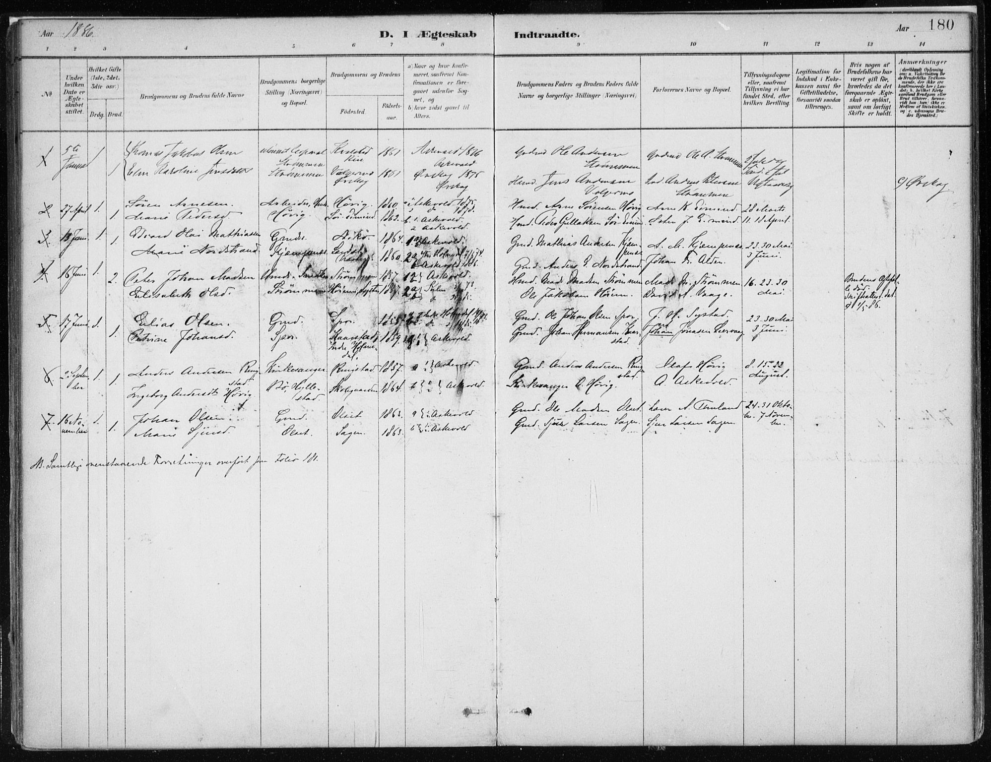 Askvoll sokneprestembete, SAB/A-79501/H/Haa/Haab/L0002: Parish register (official) no. B 2, 1879-1909, p. 180