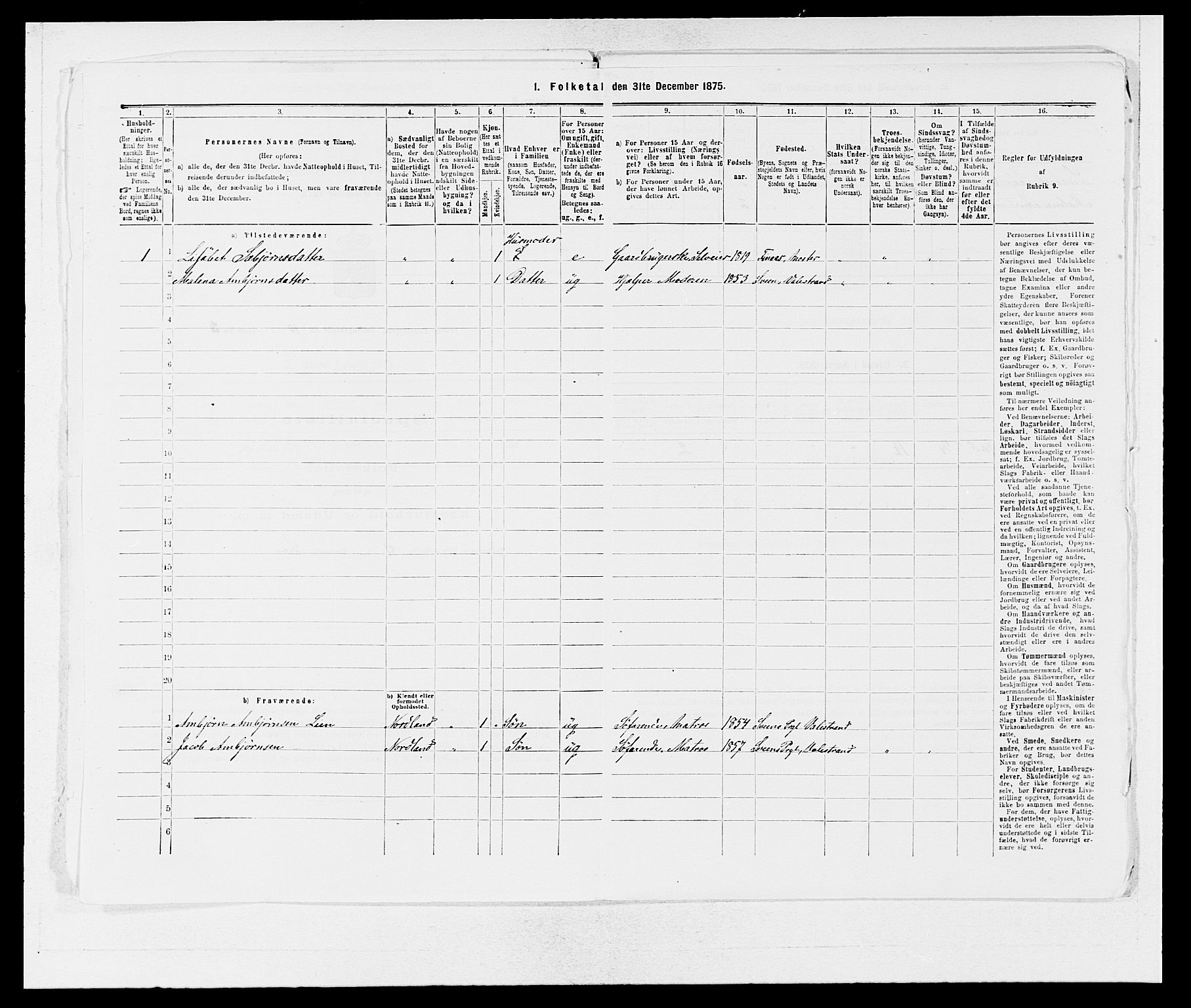 SAB, 1875 census for 1216P Sveio, 1875, p. 1253