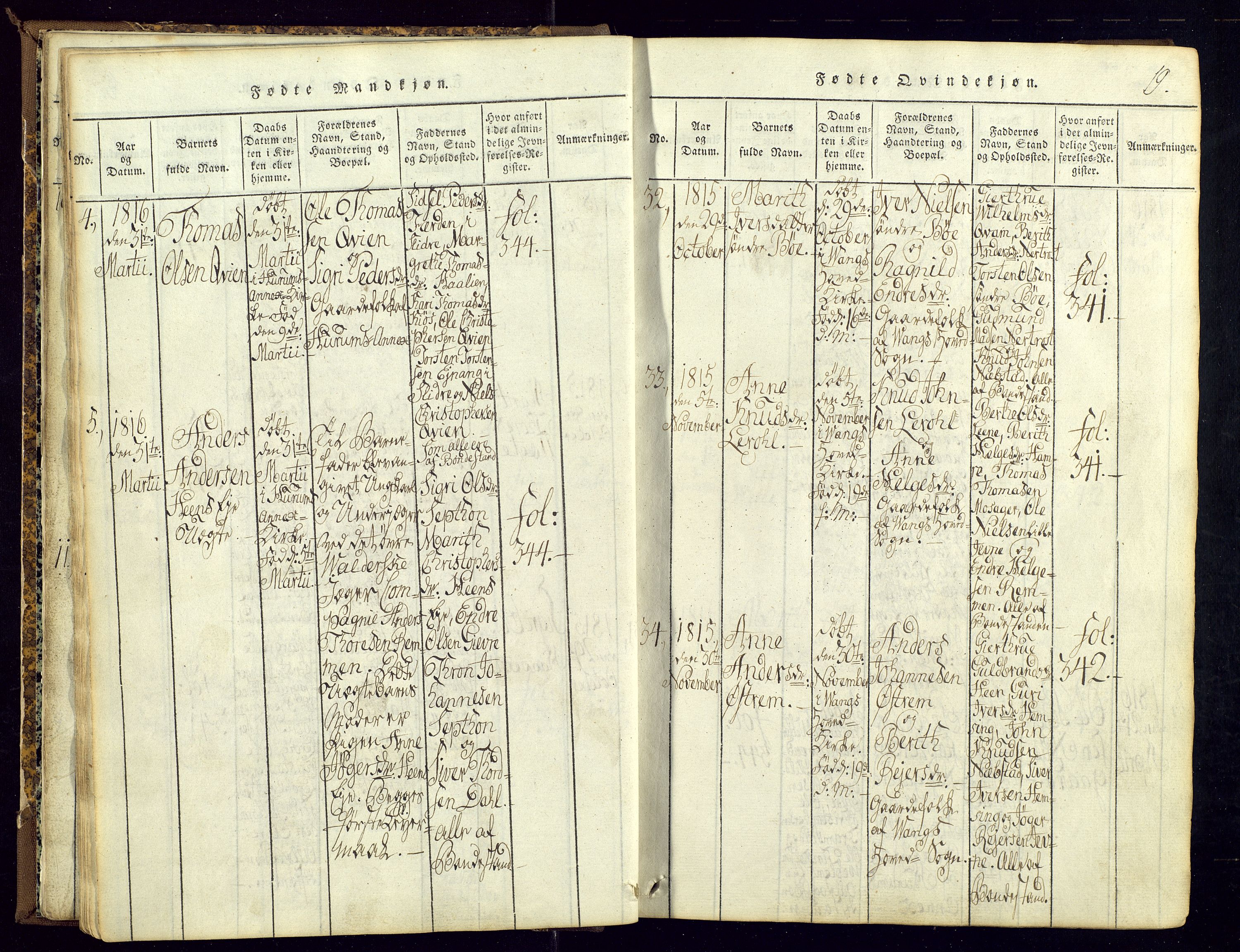 Vang prestekontor, Valdres, SAH/PREST-140/H/Ha/L0004: Parish register (official) no. 4, 1814-1831, p. 19