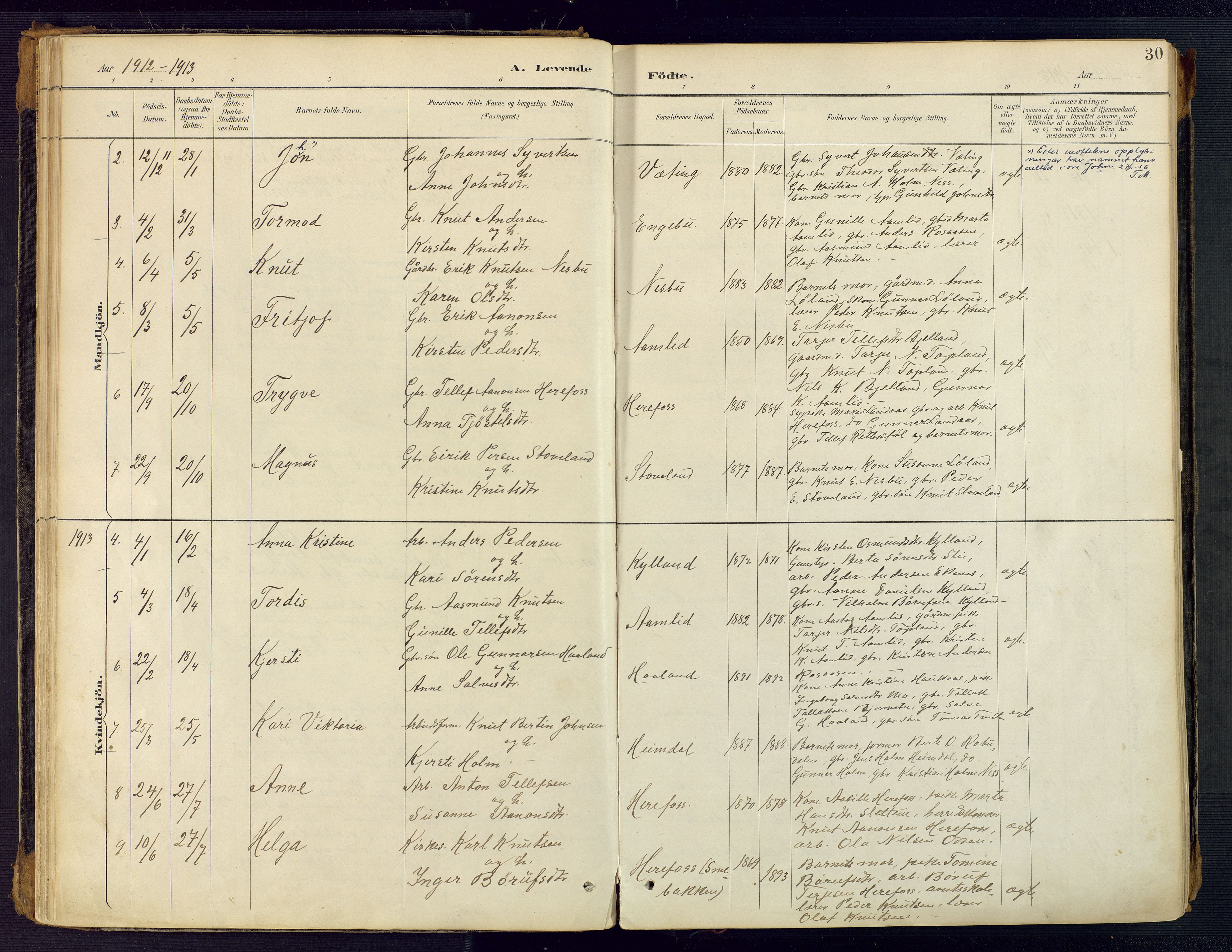 Herefoss sokneprestkontor, SAK/1111-0019/F/Fa/Faa/L0003: Parish register (official) no. A 3, 1887-1930, p. 30
