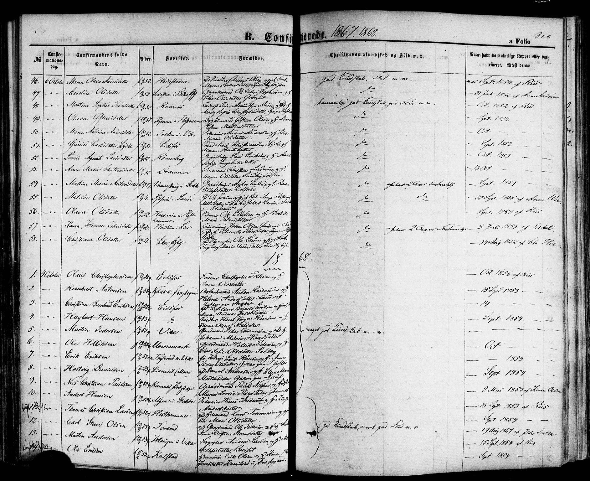 Hof kirkebøker, AV/SAKO-A-64/F/Fa/L0006: Parish register (official) no. I 6, 1851-1877, p. 300