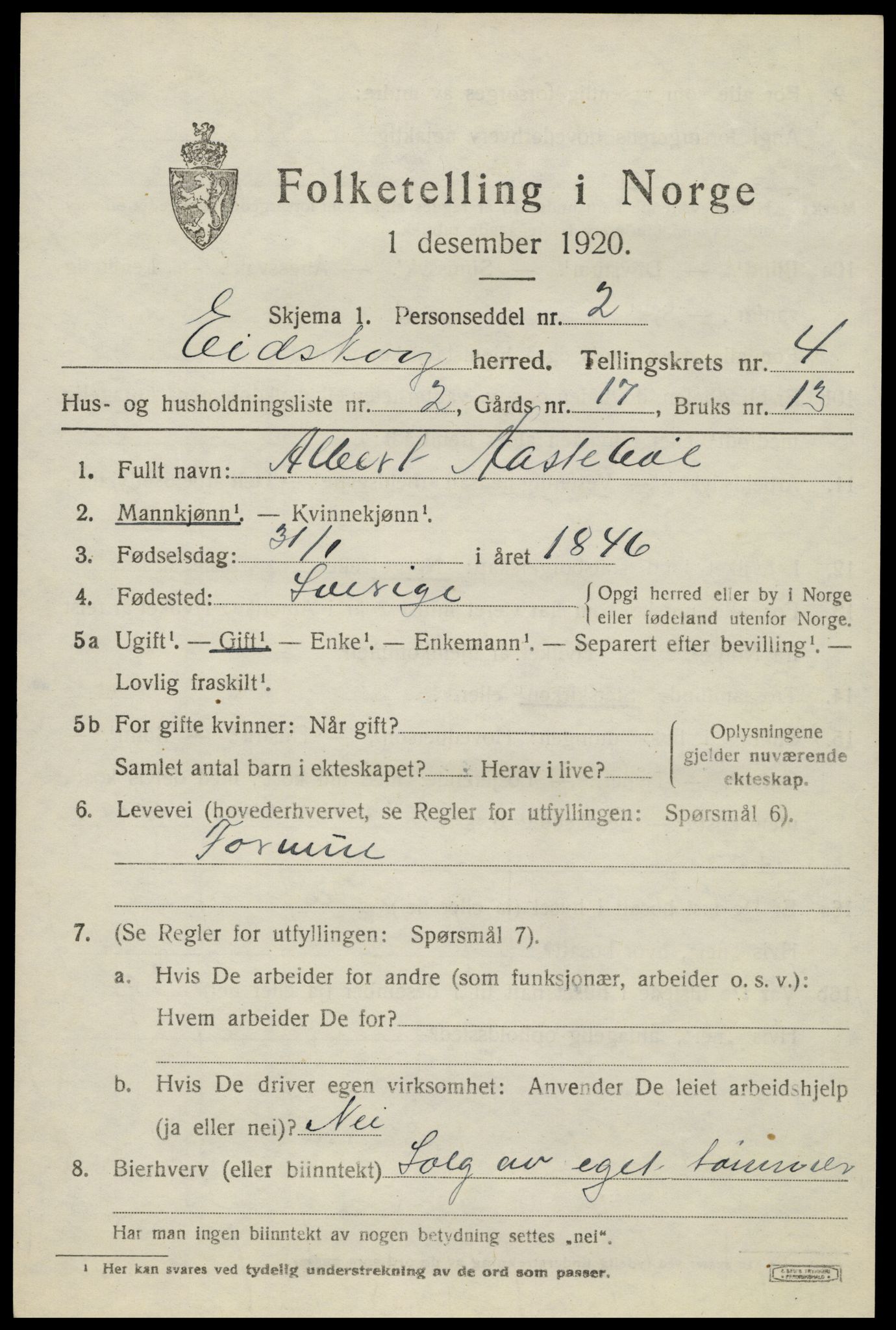 SAH, 1920 census for Eidskog, 1920, p. 4803