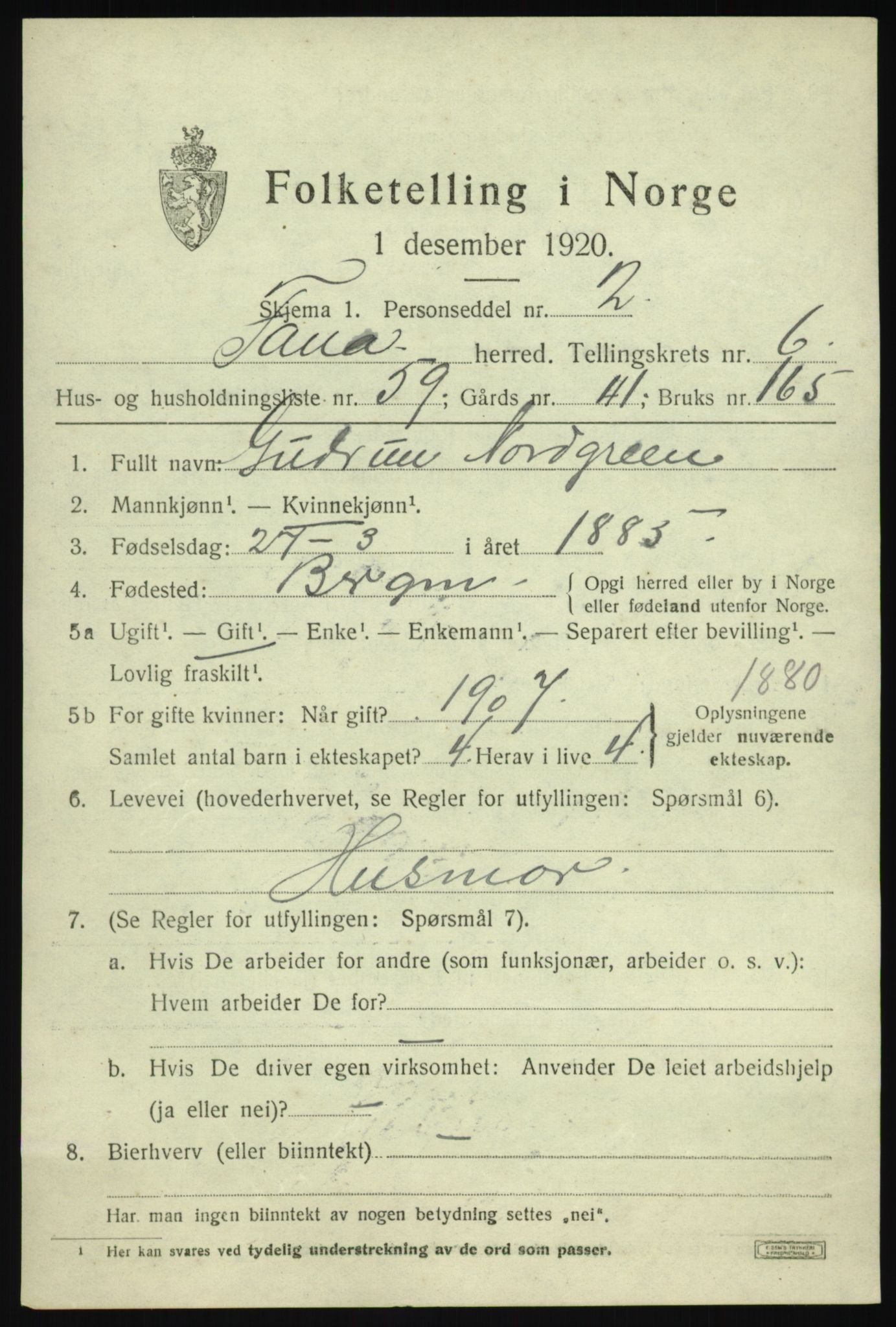 SAB, 1920 census for Fana, 1920, p. 11497